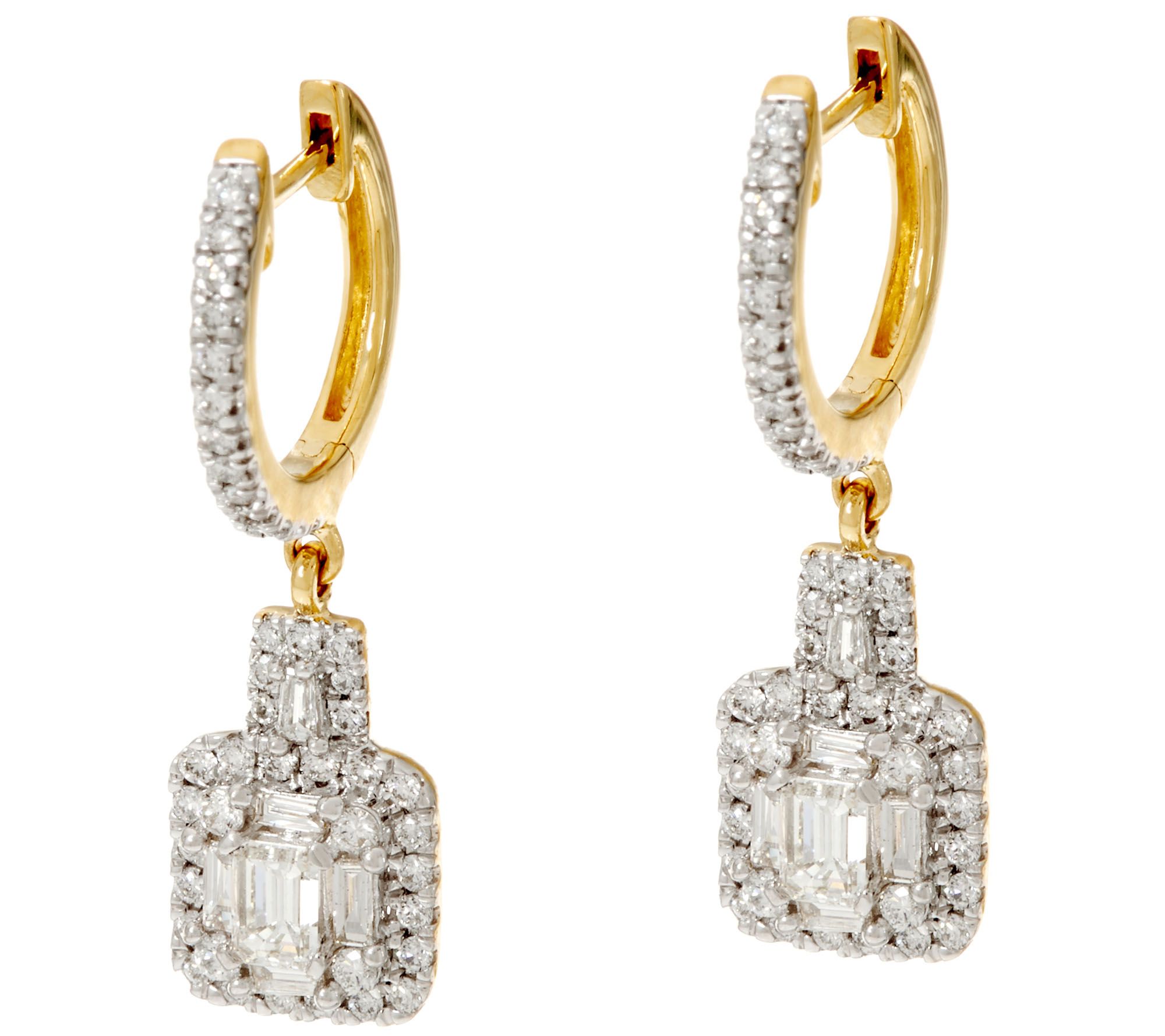 Affinity 1.00cttw Round & Emerald Cut Diamond Earrings, 14K