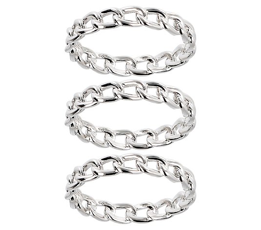 Italian Silver Set of 3 Polished Curb Link BandRings