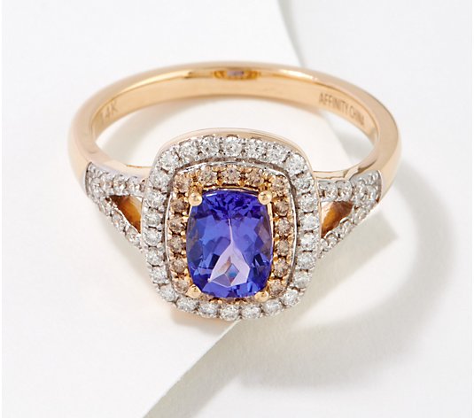 Affinity Gems 14K Gemstone, Colored & White Diamond Double Halo Ring