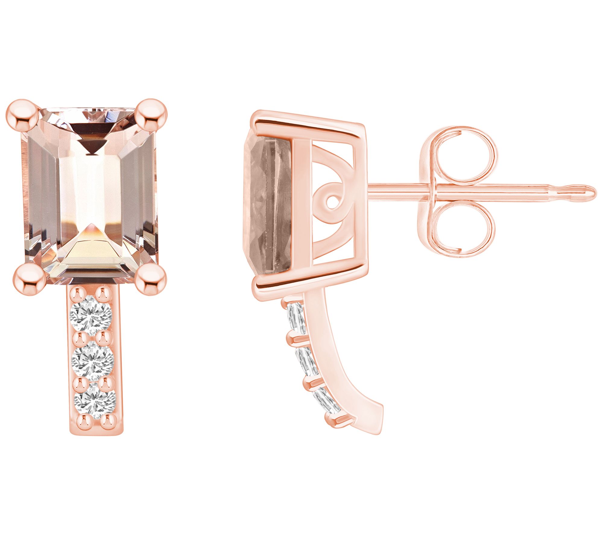 Affinity Gems 14K 2.80 cttw Morganite & Diamond  Emerald Studs