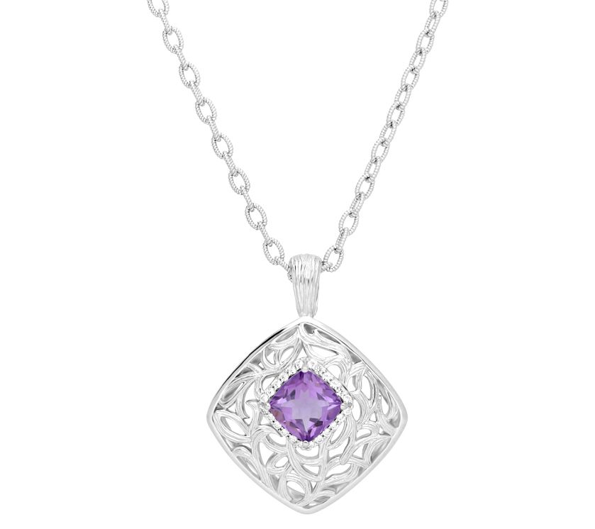 Ariva Sterling Silver Amethyst Vine Pendant w/ Chain