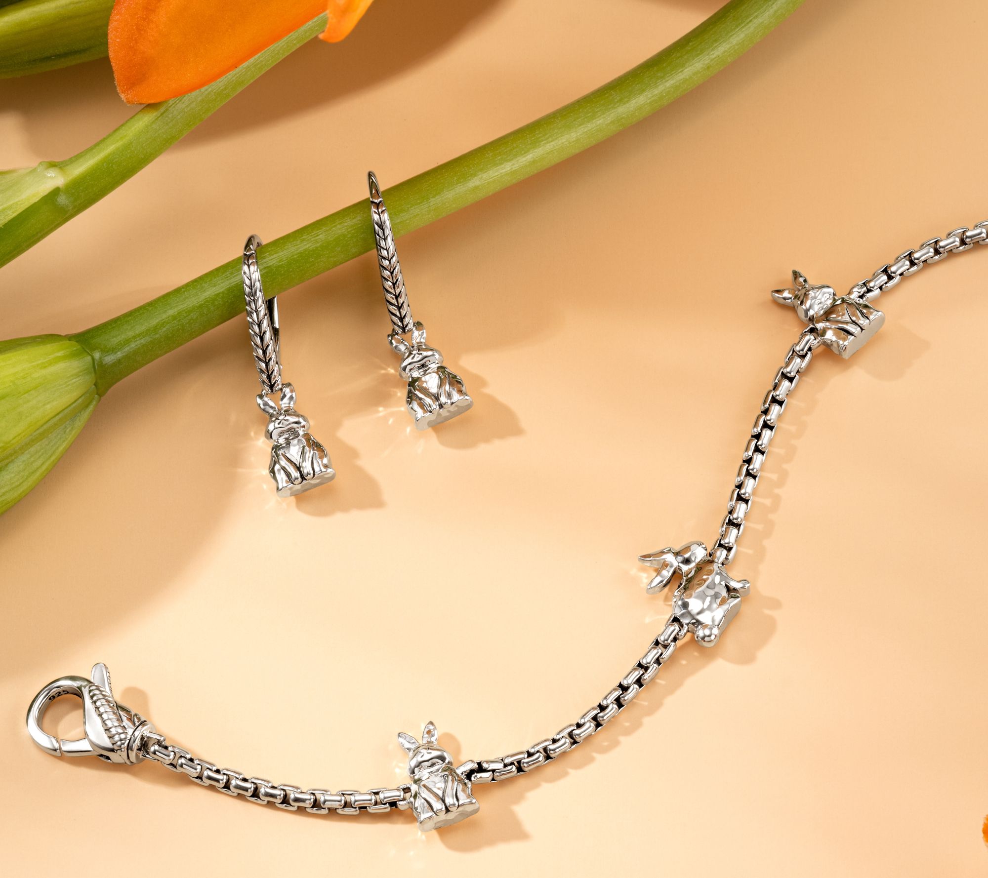 JAI Sterling Silver Symbols of Love Lever Back Earrings