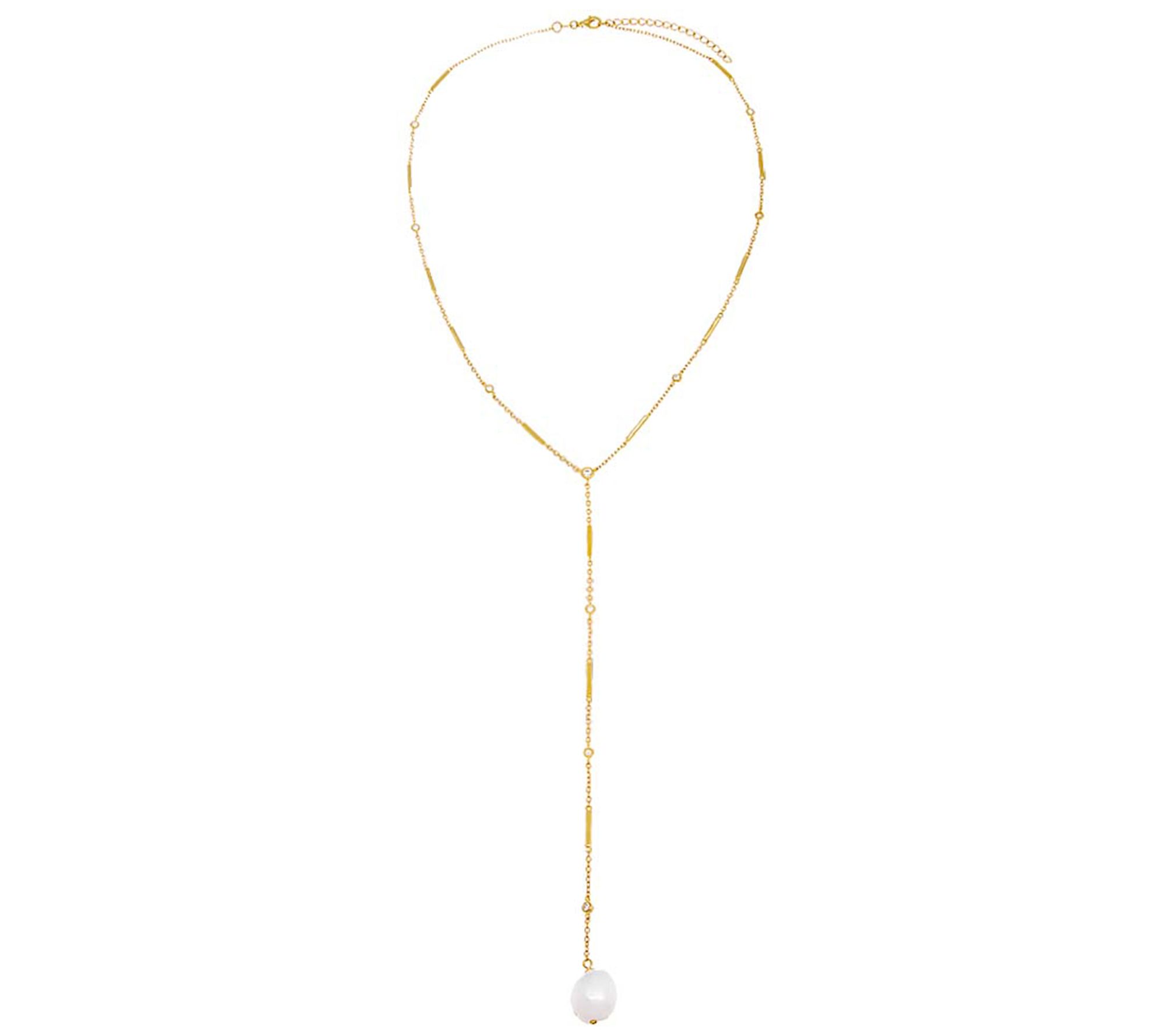 By Adina Eden 14K Gold Plated Cultured Pearl Lariat Necklace