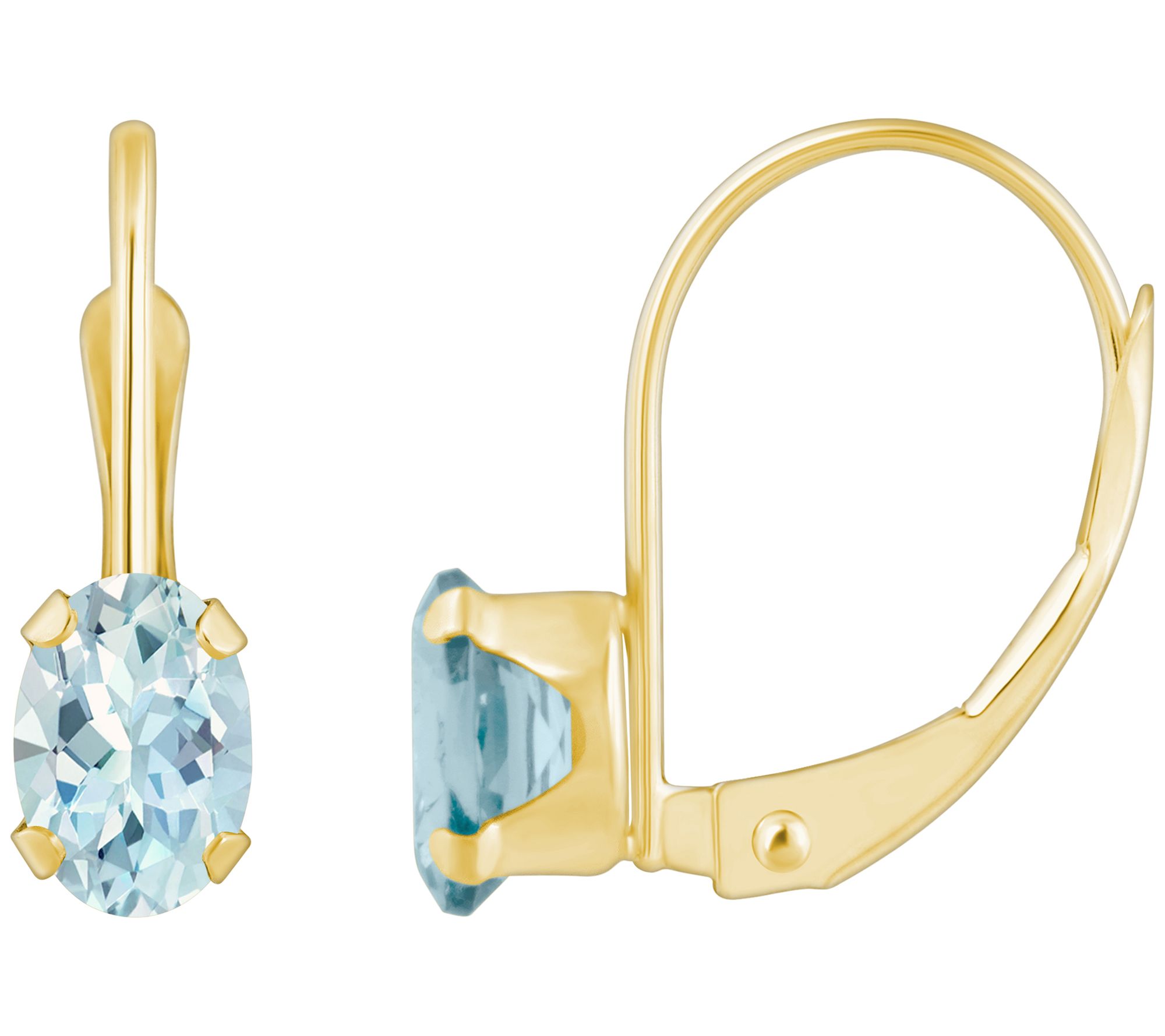 Affinity Gems Oval Aquamarine Leverback Earrings, 10K Gold
