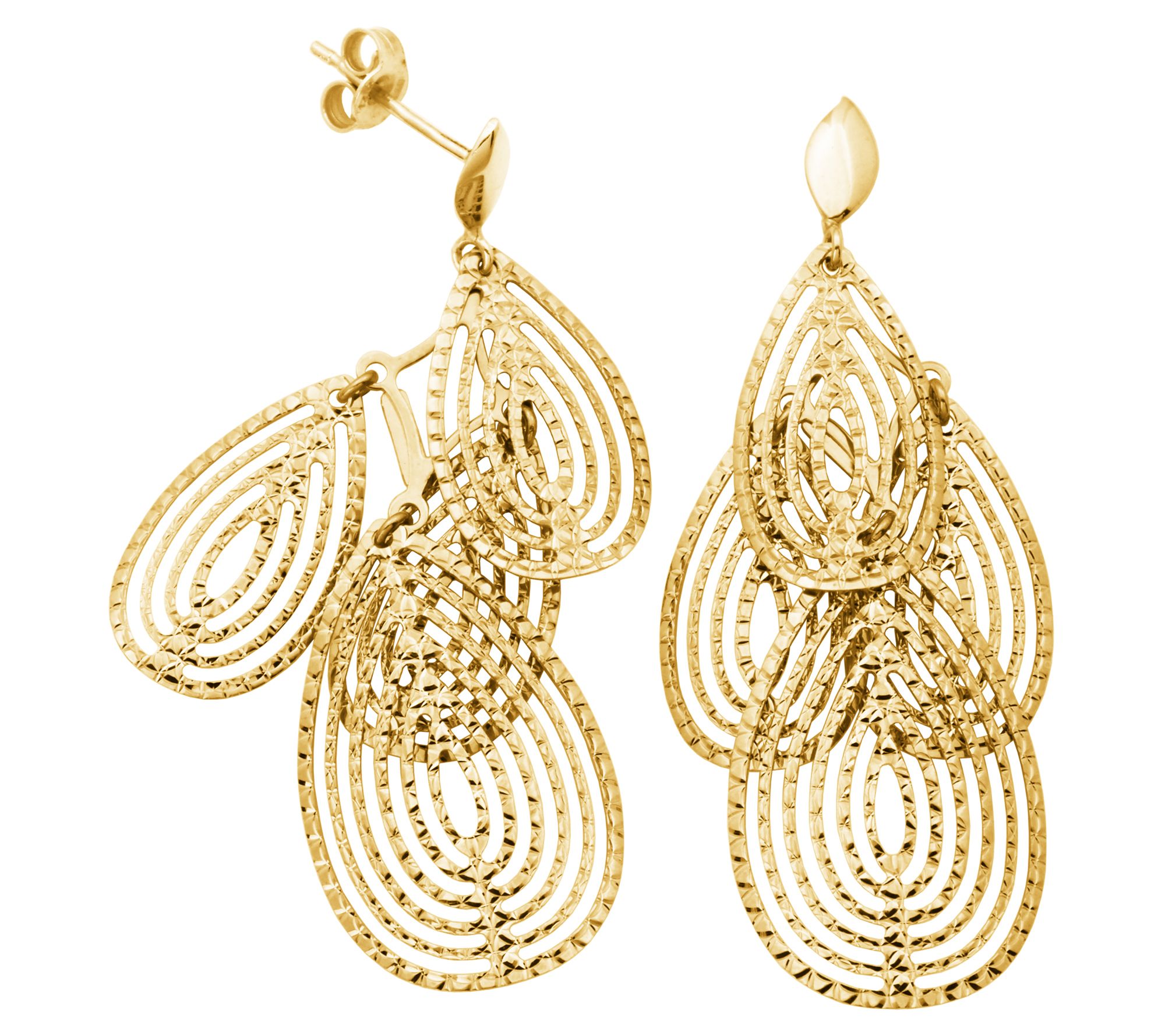 14K Gold Layered Teardrop Dangle Post Earrings - QVC.com