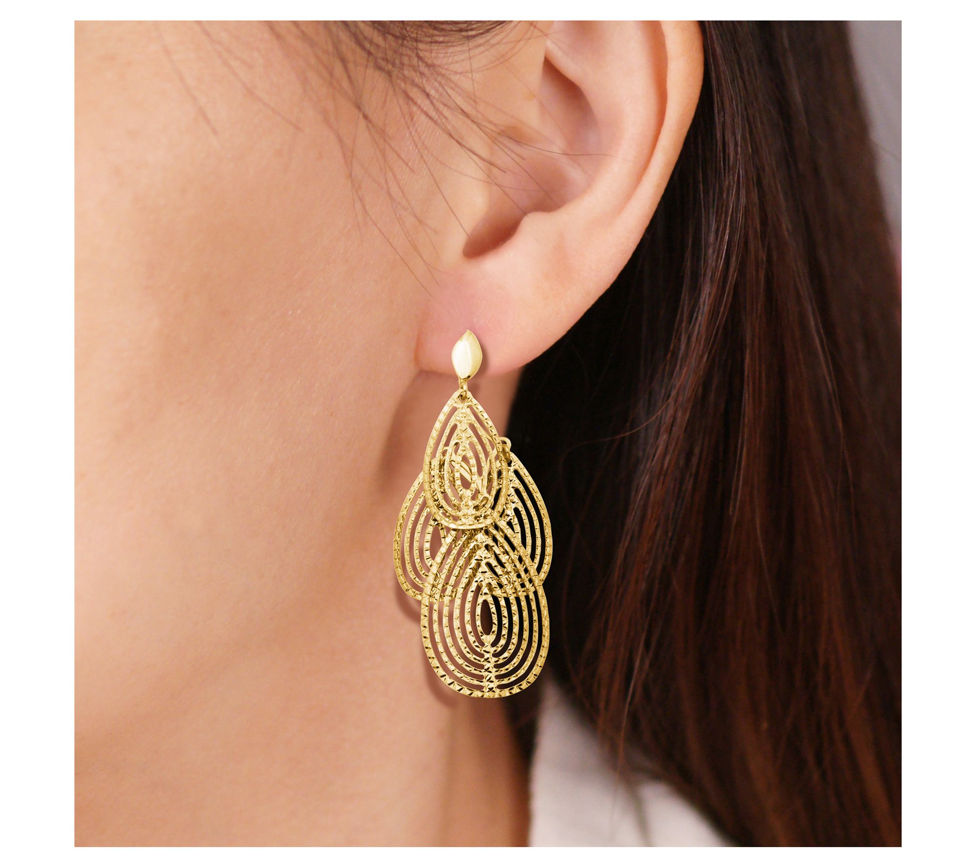 14K Gold Layered Teardrop Dangle Post Earrings - QVC.com