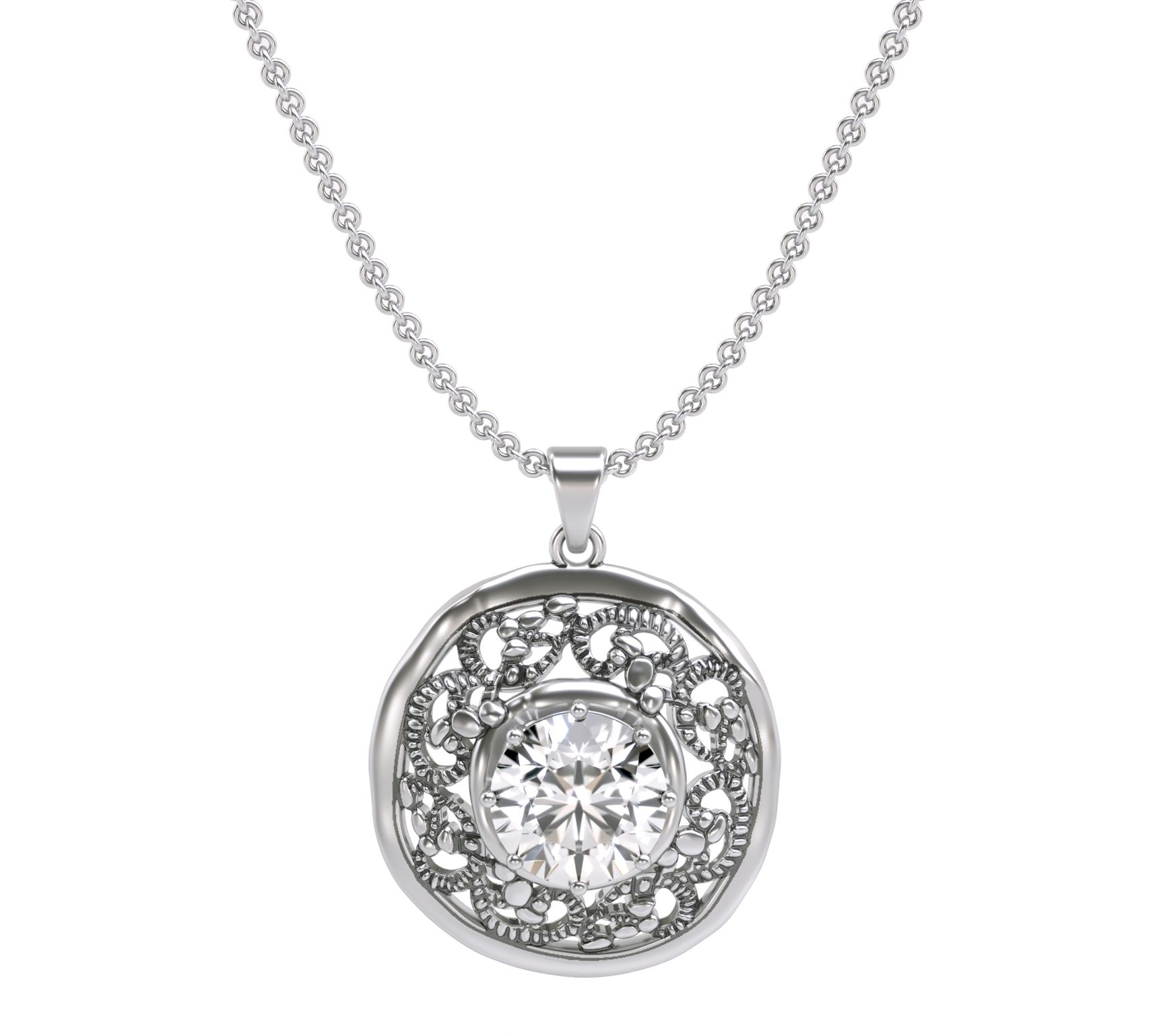 Diamonique 3.80 cttw Lace Design Pendant w/ Chain, Sterling