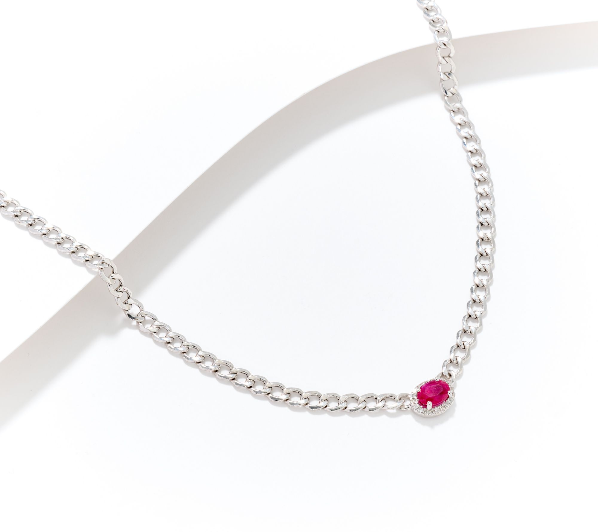 KALLATI Ruby & Diamond Curb Link 18" Necklace, 14K Gold