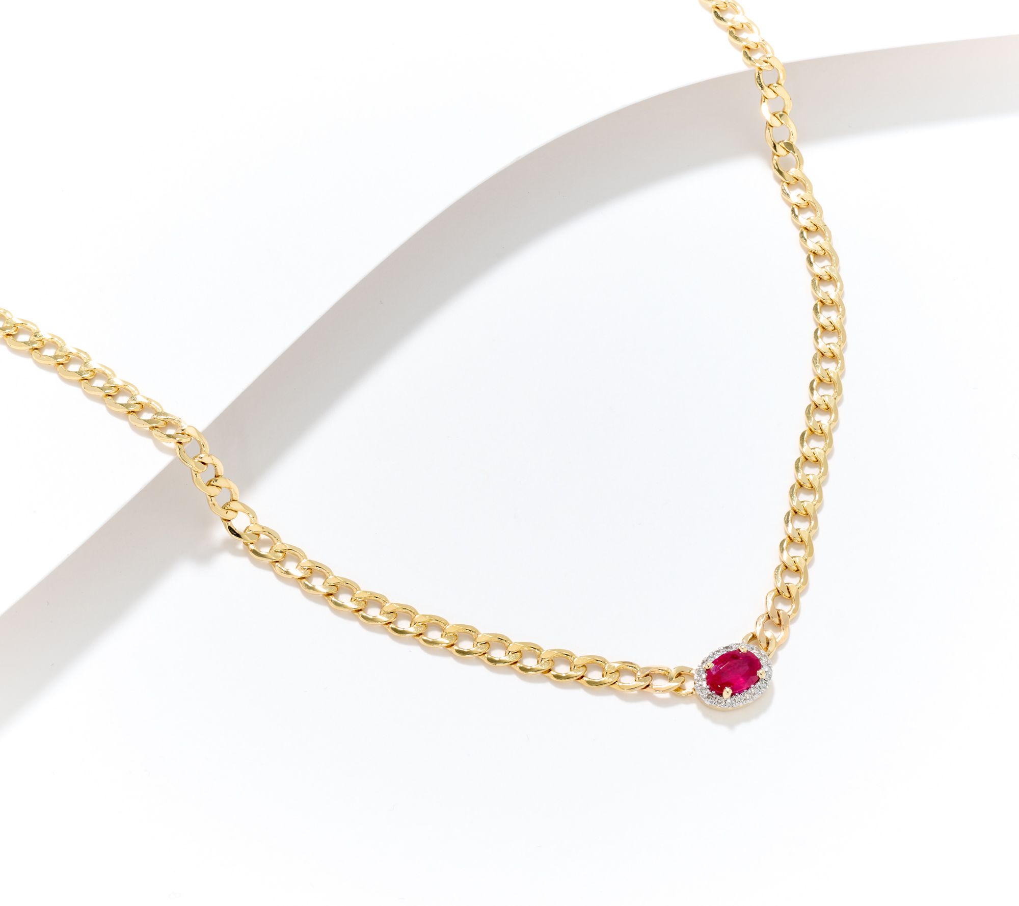 KALLATI Ruby & Diamond Curb Link 18" Necklace, 14K Gold