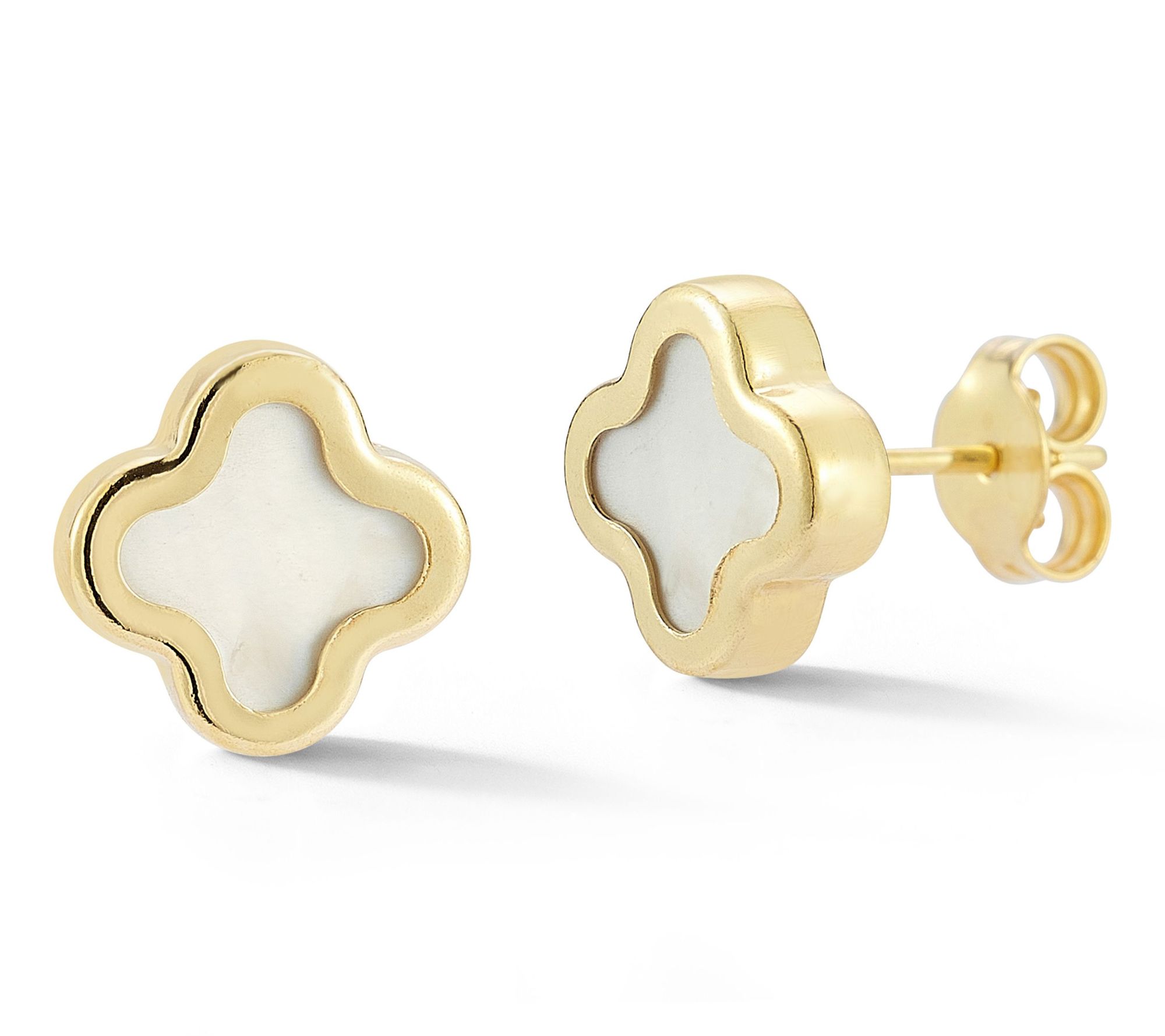 Italian Gold Mother of Pearl Clover Stud Earrings, 14K