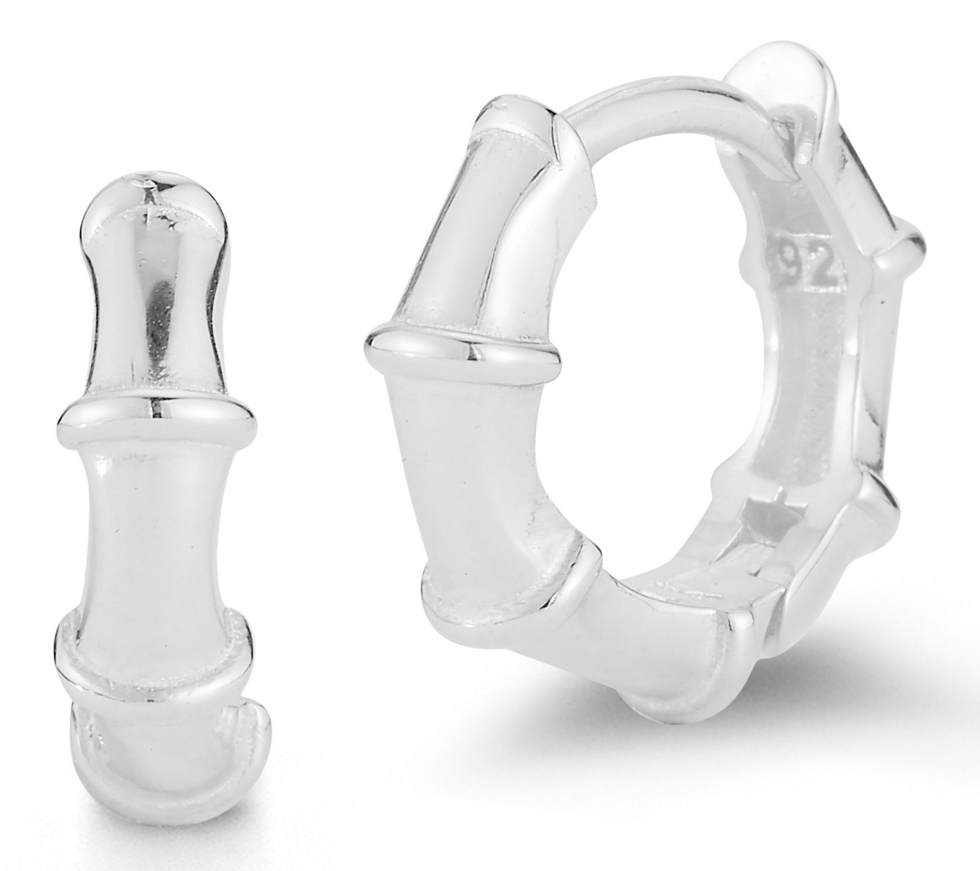 Sterlina Silver Polished Bamboo Hoop Earrings,Sterling