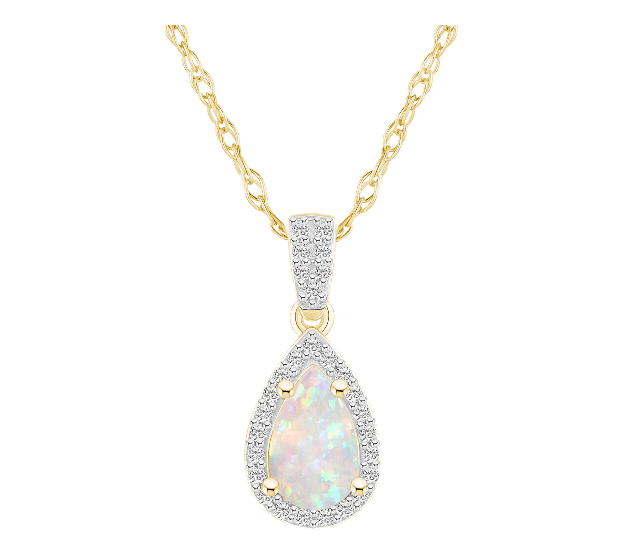 Affinity Gems Pear Created Gemstone Halo Necklace, 10K Gold