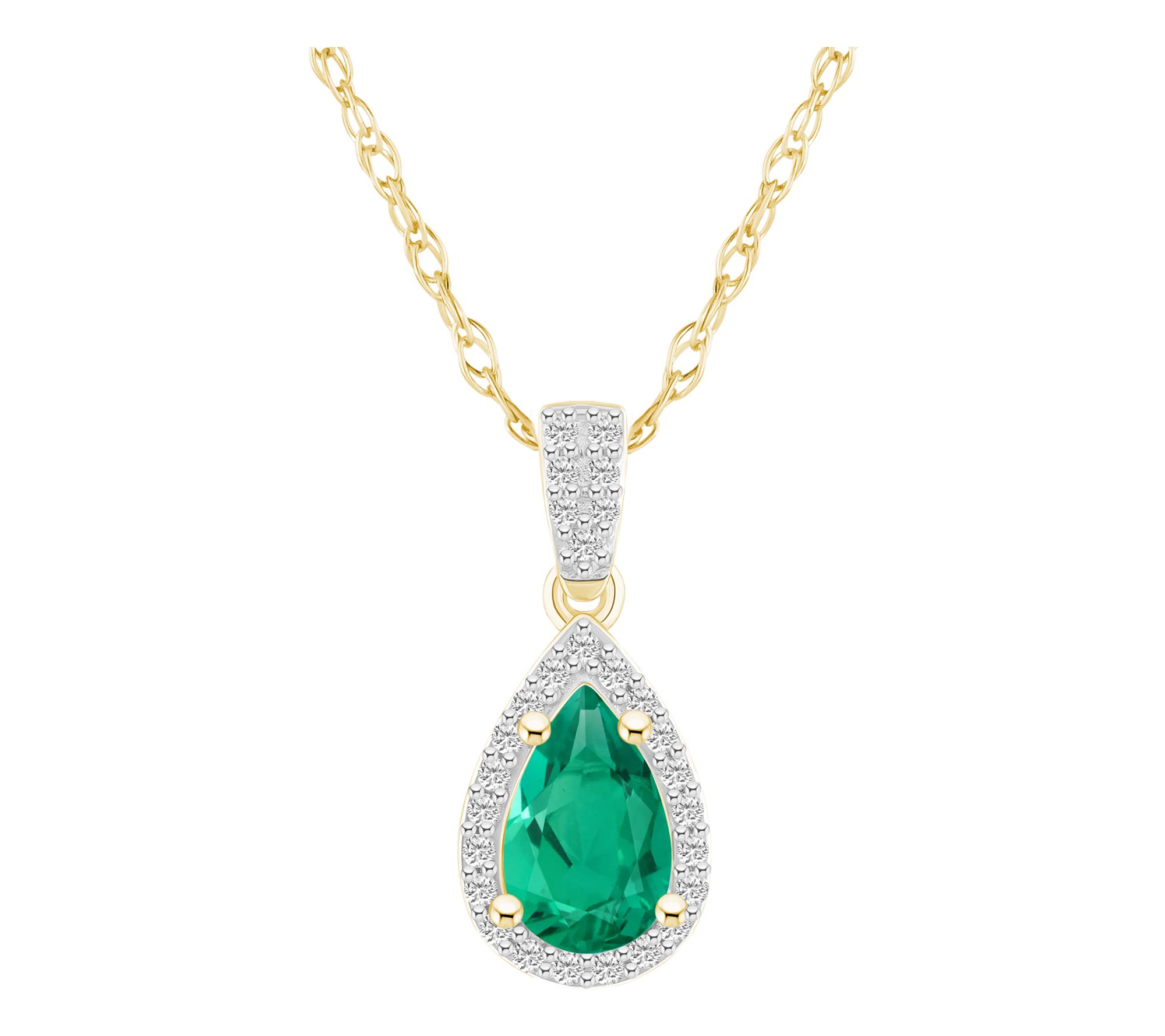 Affinity Gems Pear Created Gemstone Halo Necklace, 10K Gold