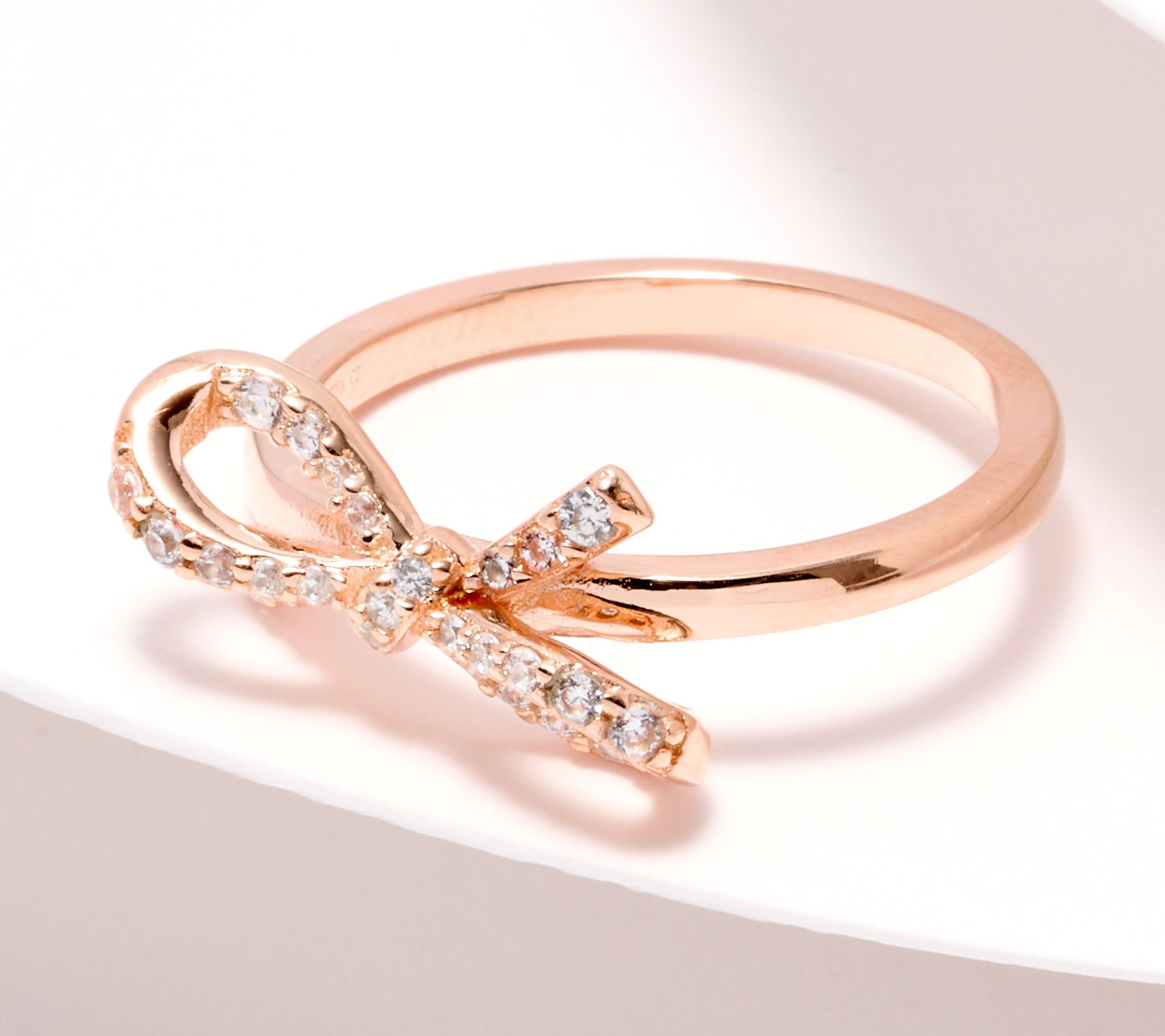 "As Is" Diamonique Tied to You Round Cut Bow Ring, Sterling Silver