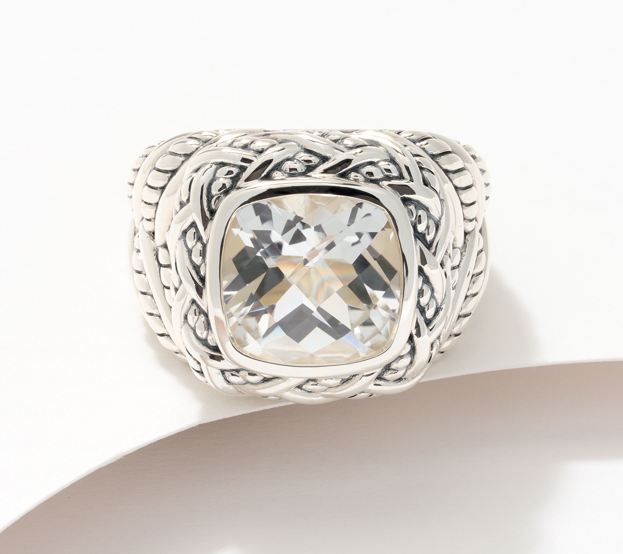 JAI Sterling Silver Faceted Cushion Gemstone Ring