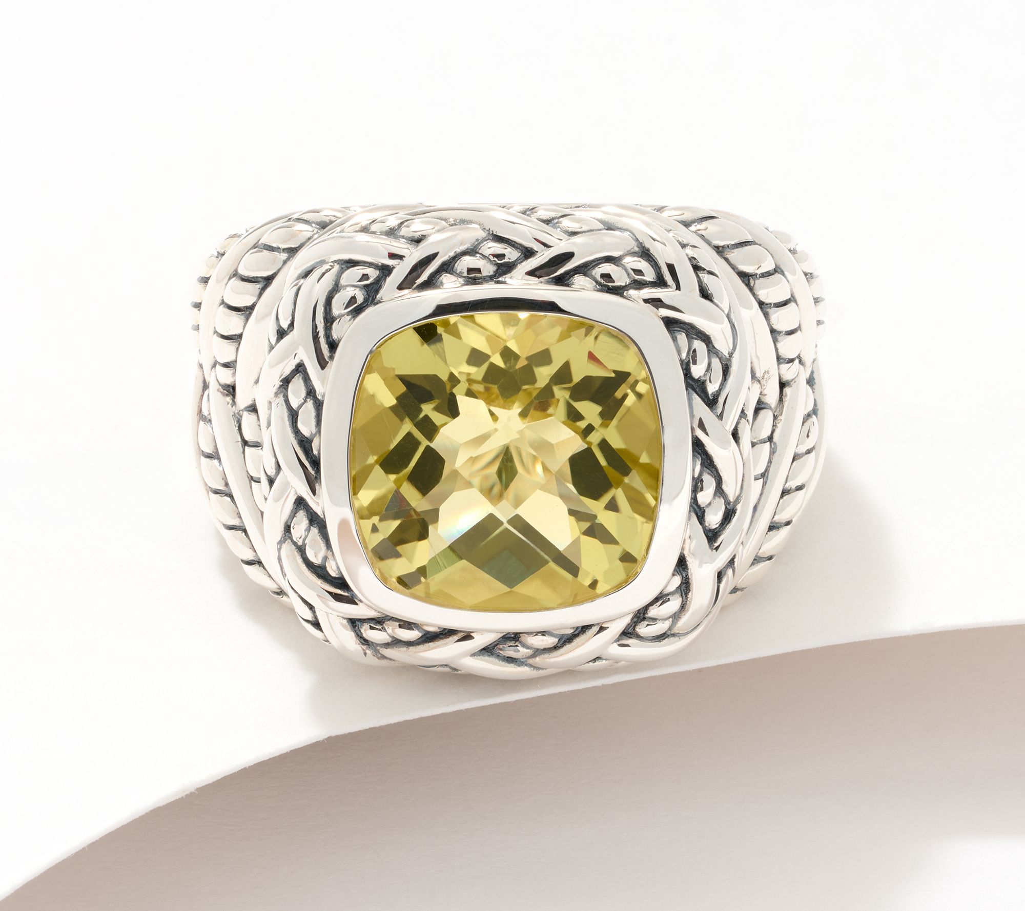 JAI Sterling Silver Faceted Cushion Gemstone Ring