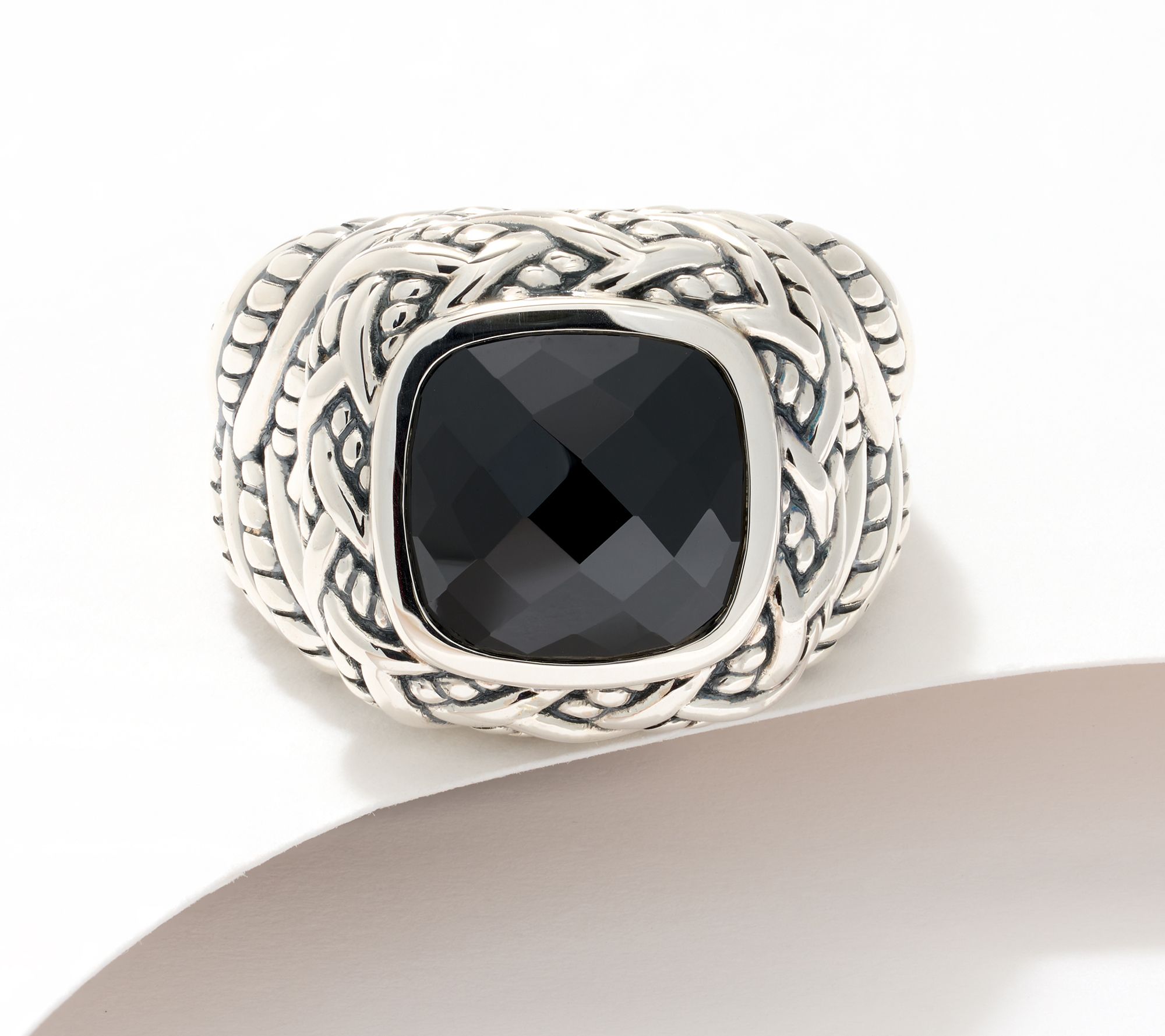 JAI Sterling Silver Faceted Cushion Gemstone Ring
