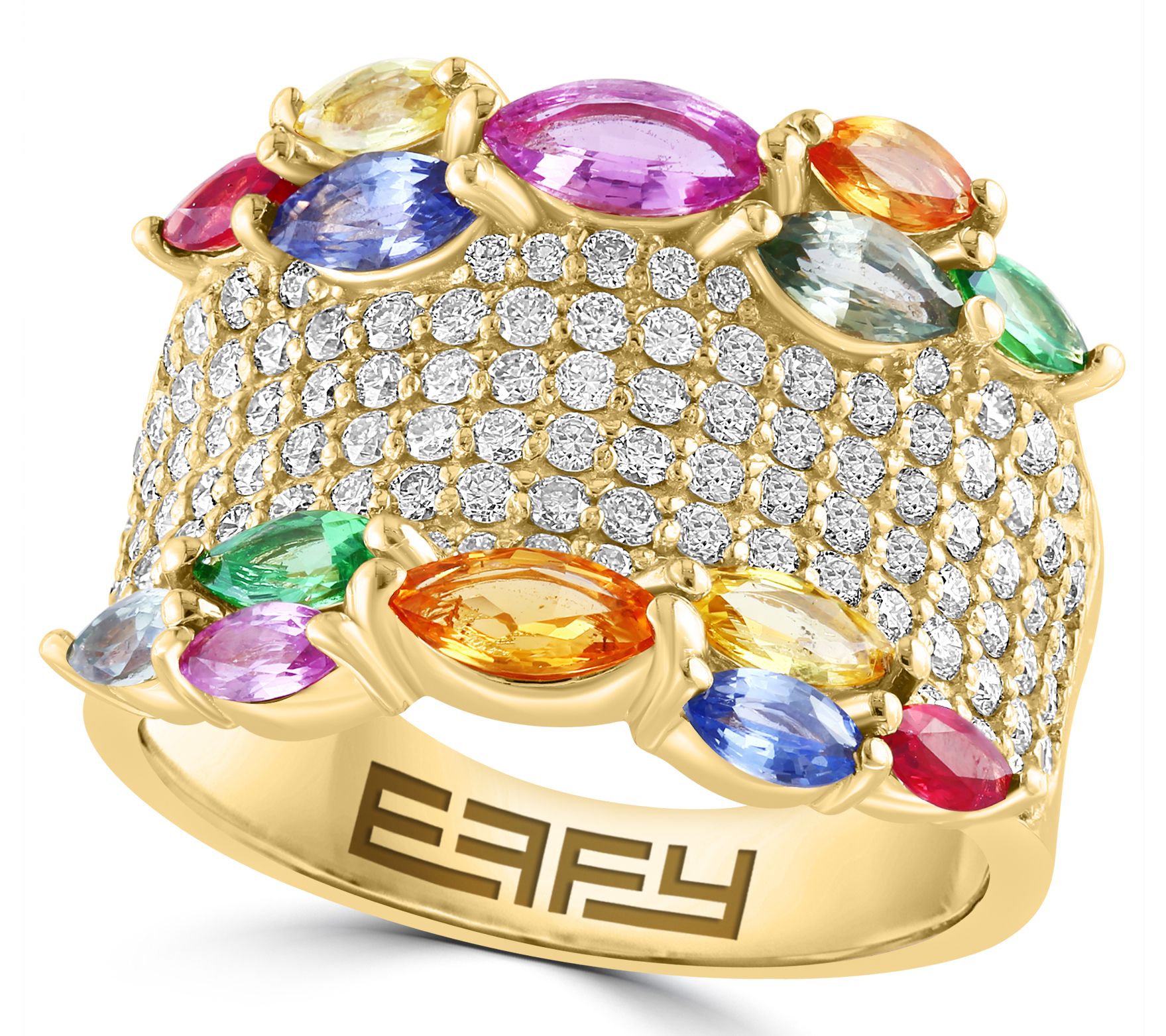 Effy Diamond & Multi Sapphire & Tsavorite Ring,14K Gold