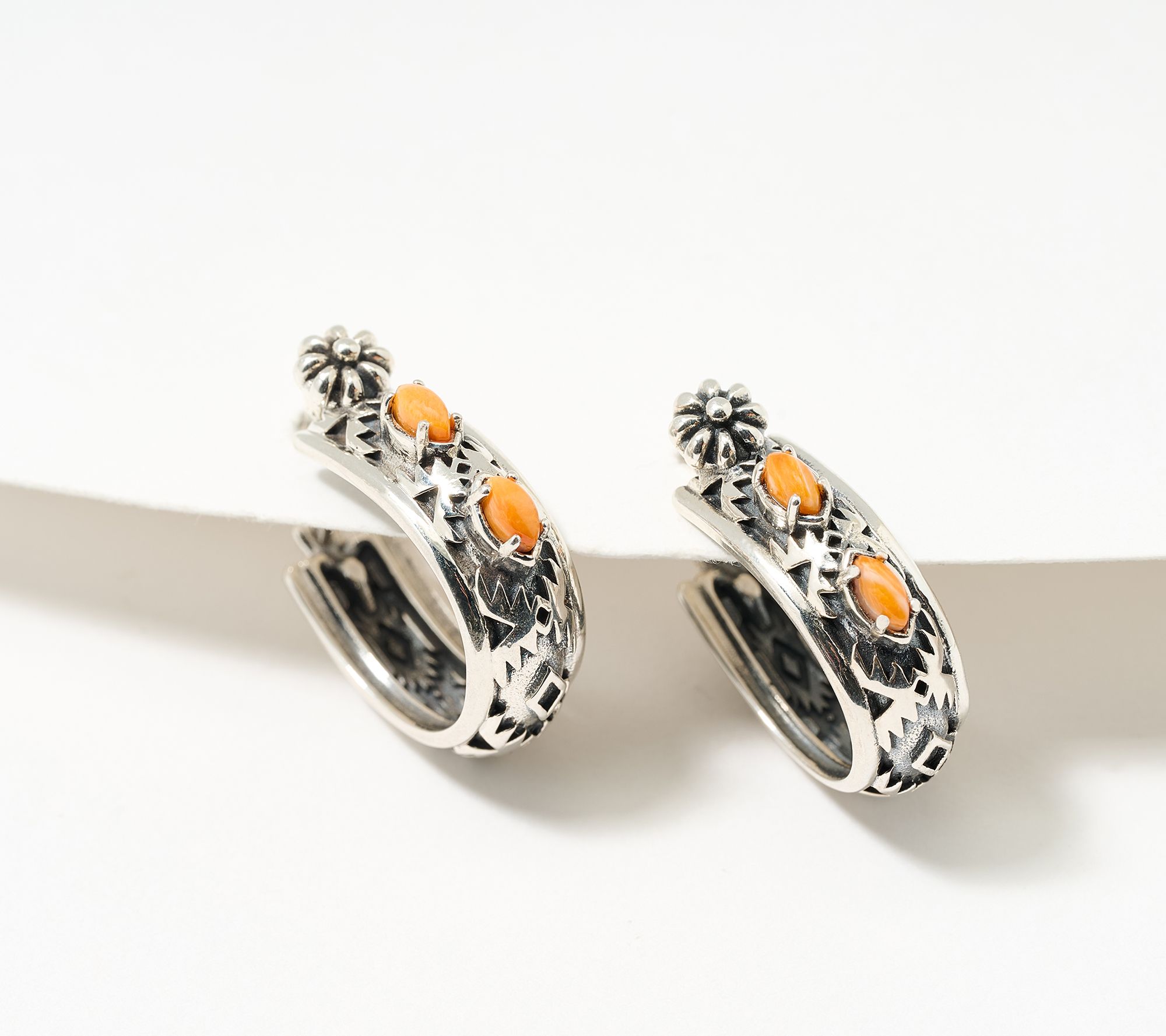 American West Sterling Silver Gemstone Huggie Hoop Earrings