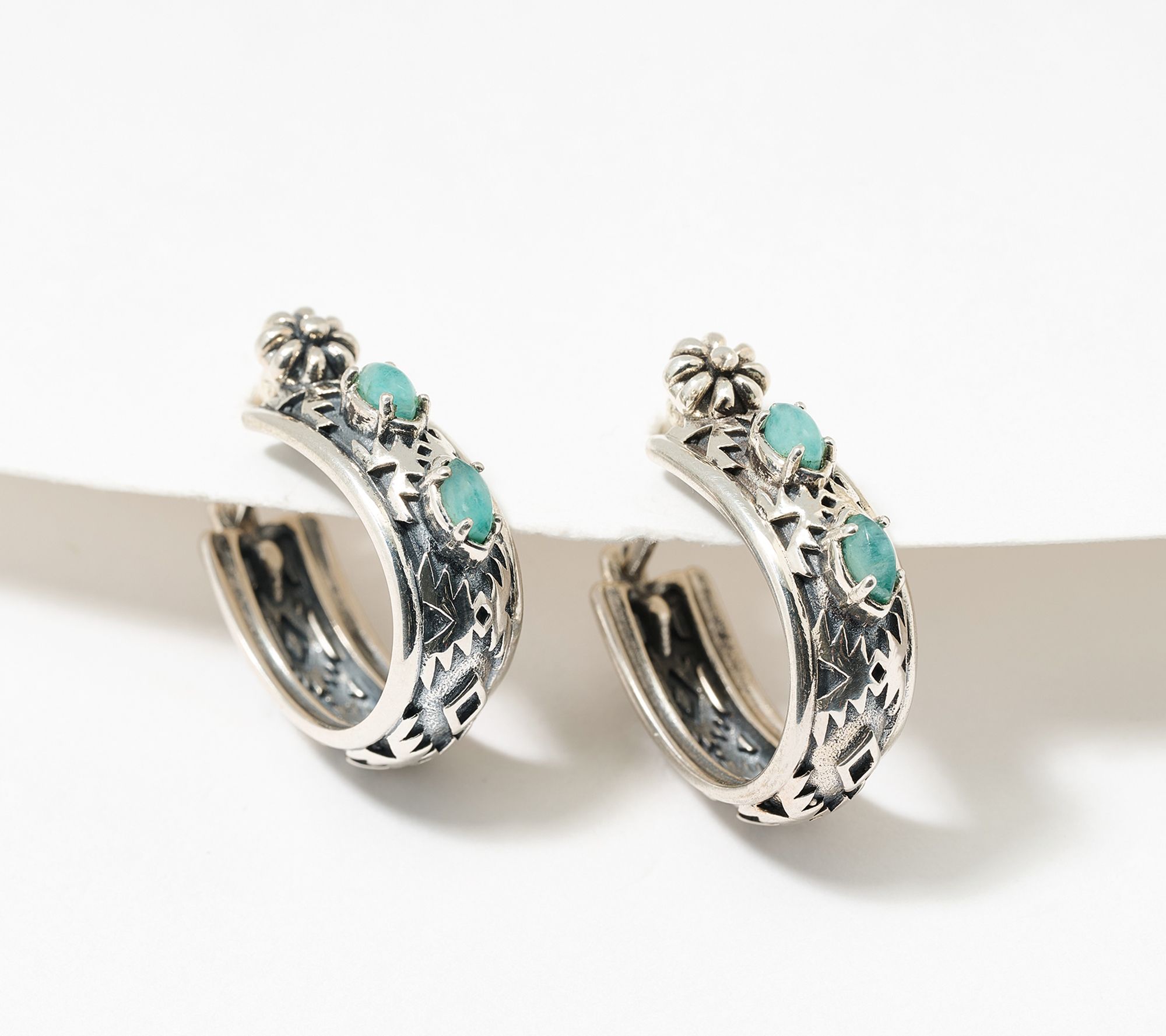 American West Sterling Silver Gemstone Huggie Hoop Earrings