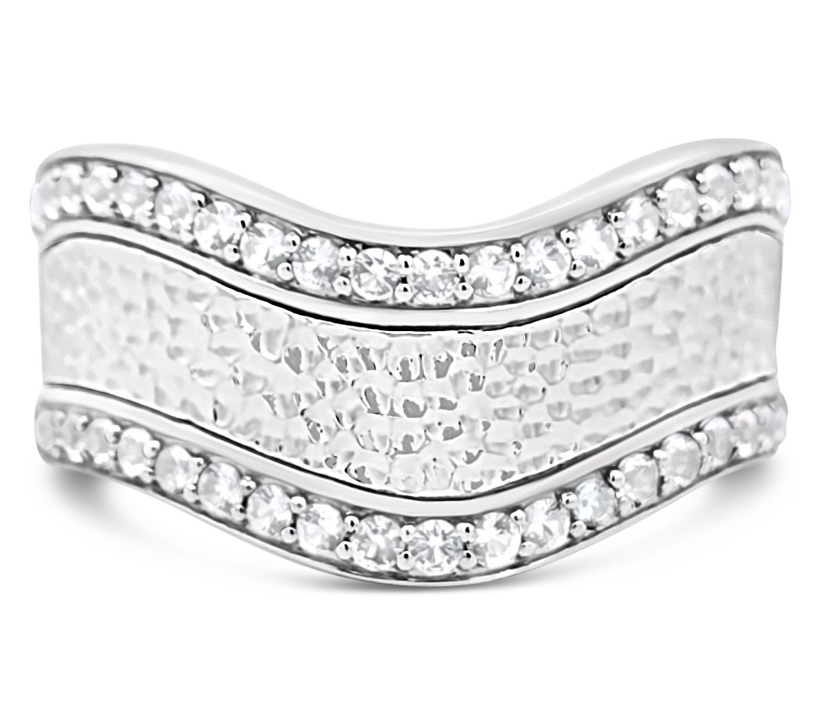 Ariva Sterling Silver White Topaz Wave Band Ring