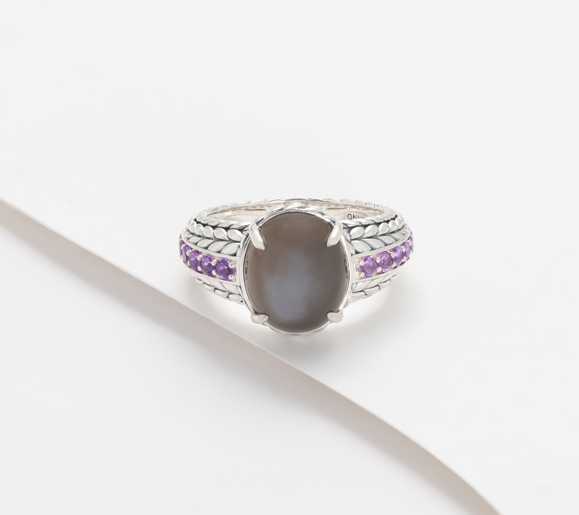 JAI Sterling Silver Moonstone Basketweave Ring