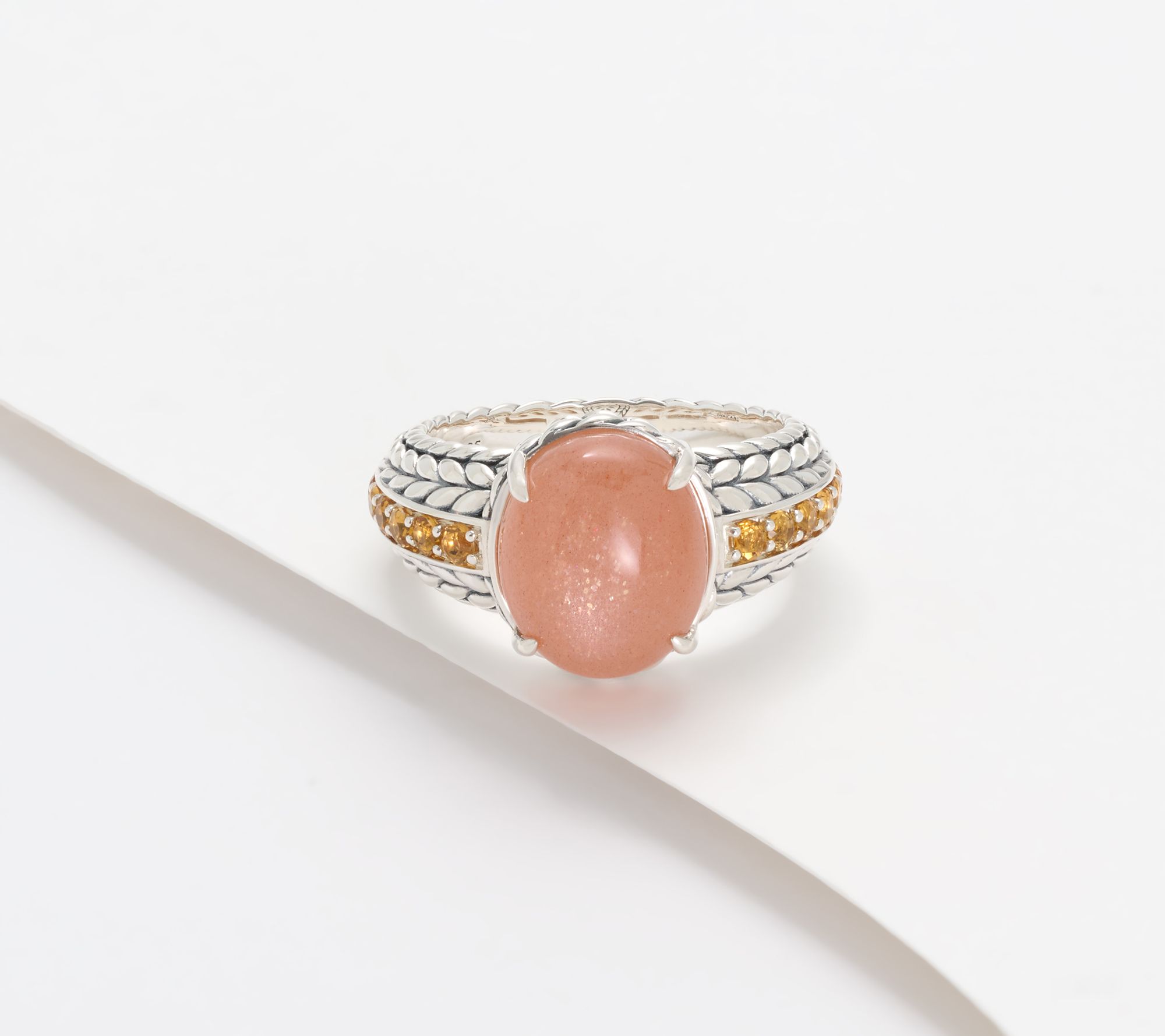 JAI Sterling Silver Moonstone Basketweave Ring