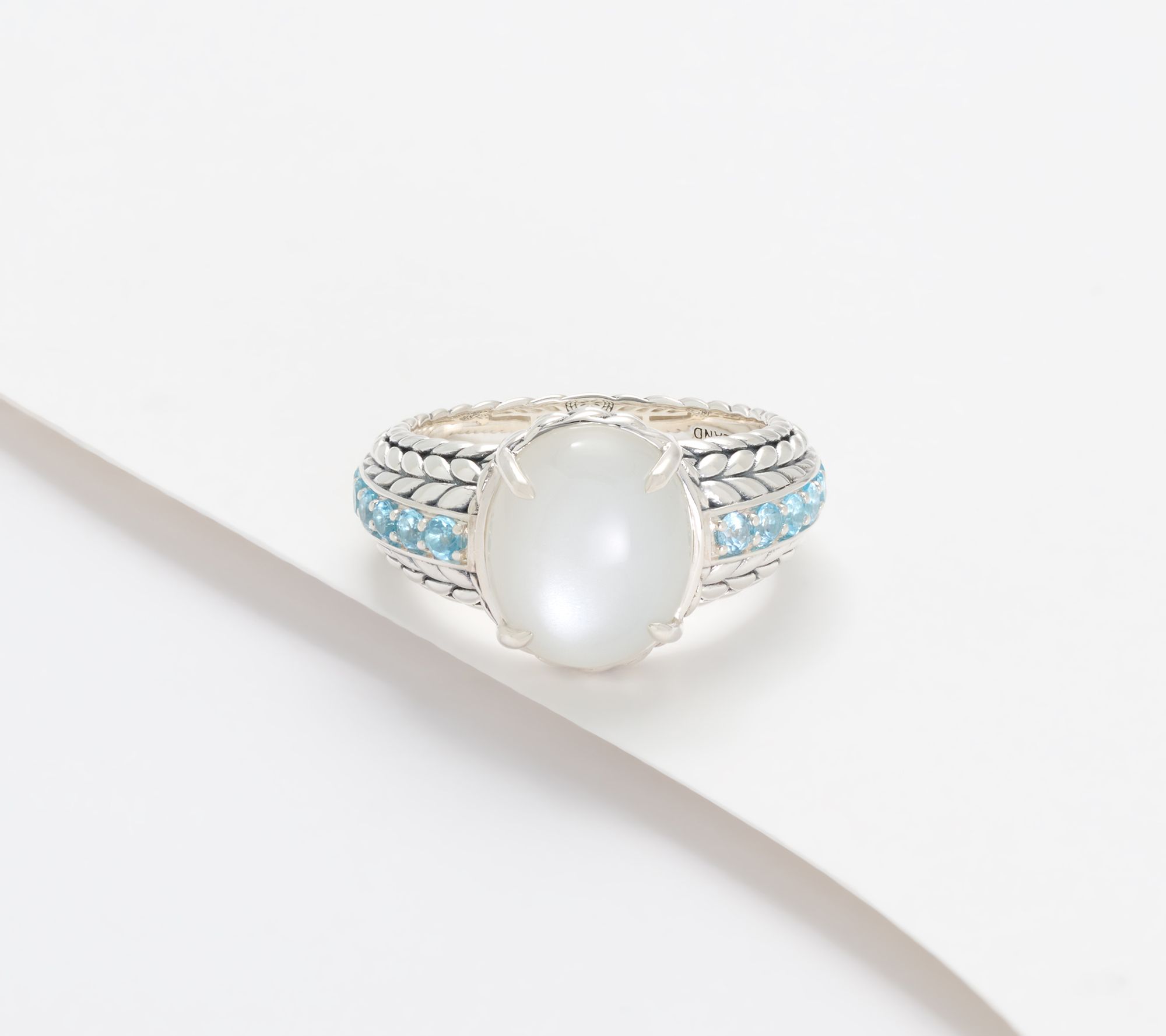 JAI Sterling Silver Moonstone Basketweave Ring