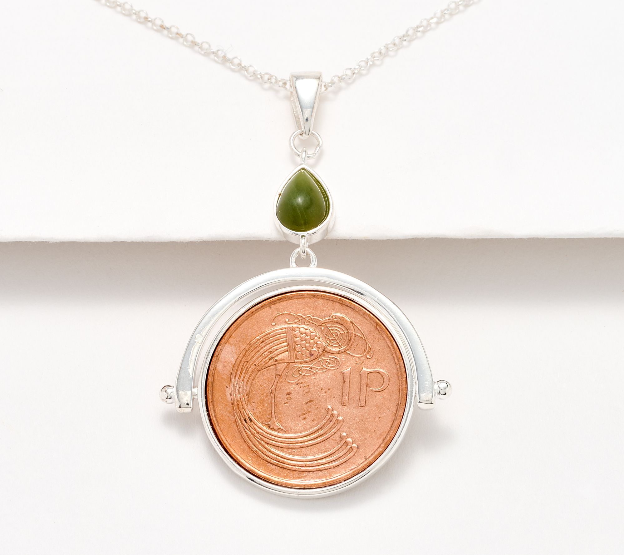 "As Is" Connemara Marble Lucky Penny Coin 18" Chain & Pendant