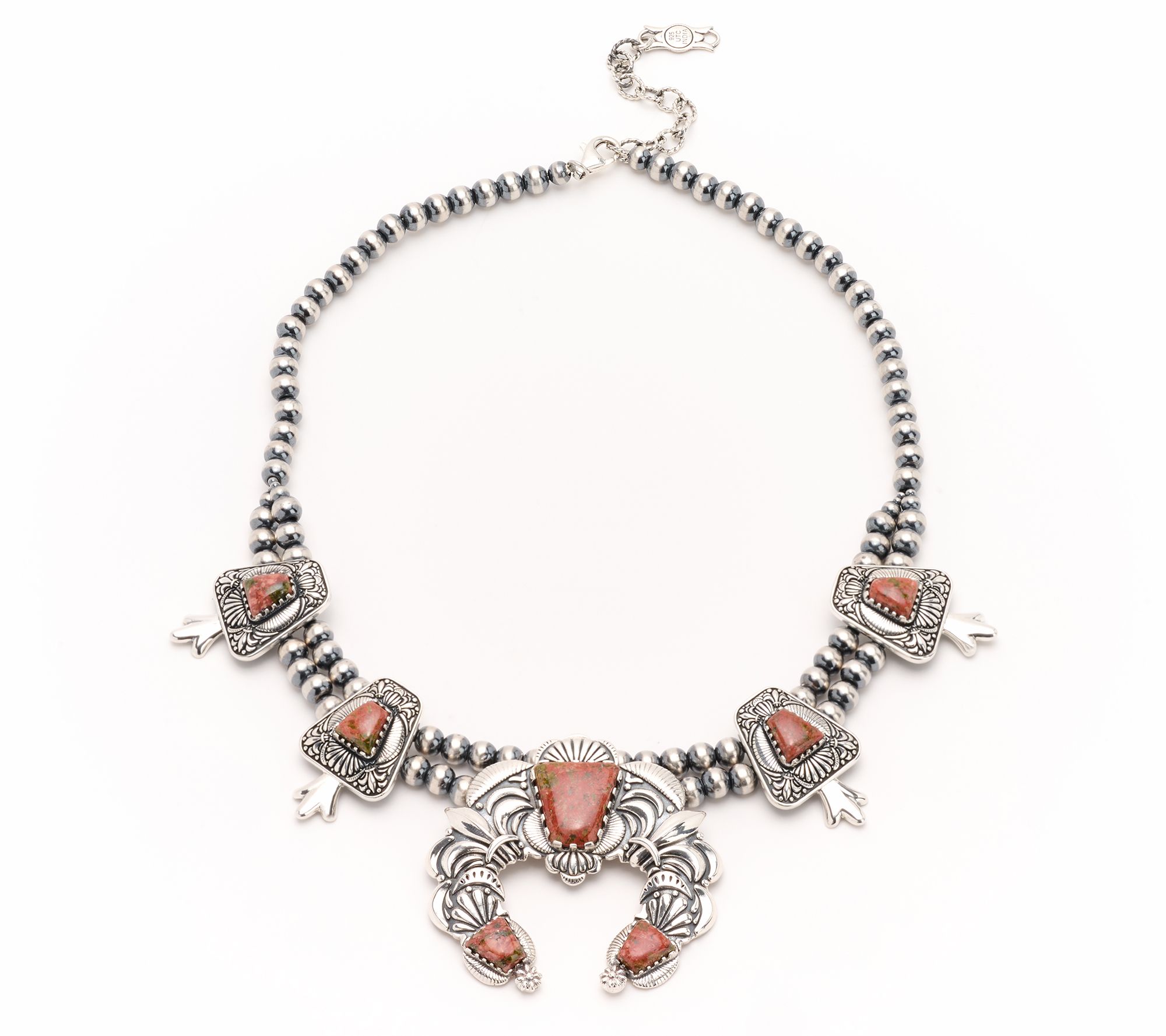 American West Sterling Silver Gemstone Squash Blossom Necklace