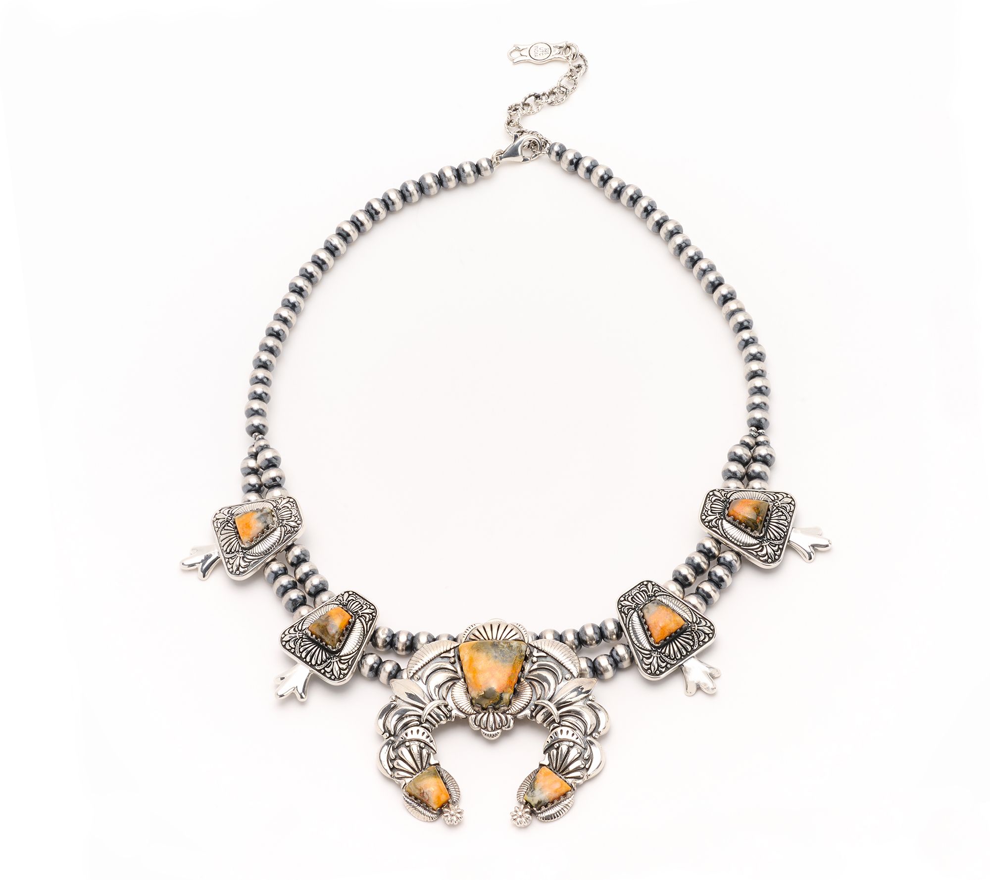 American West Sterling Silver Gemstone Squash Blossom Necklace