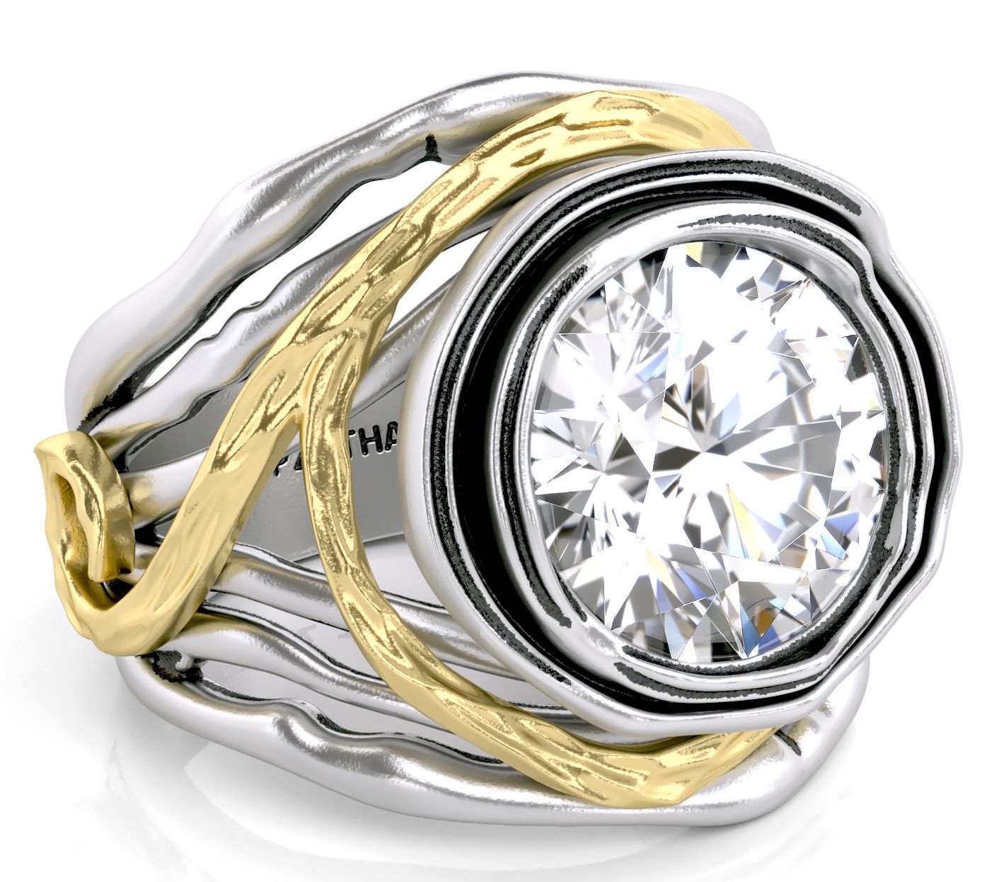 Diamonique Two-Tone Vine Design Ring, SterlingSilver