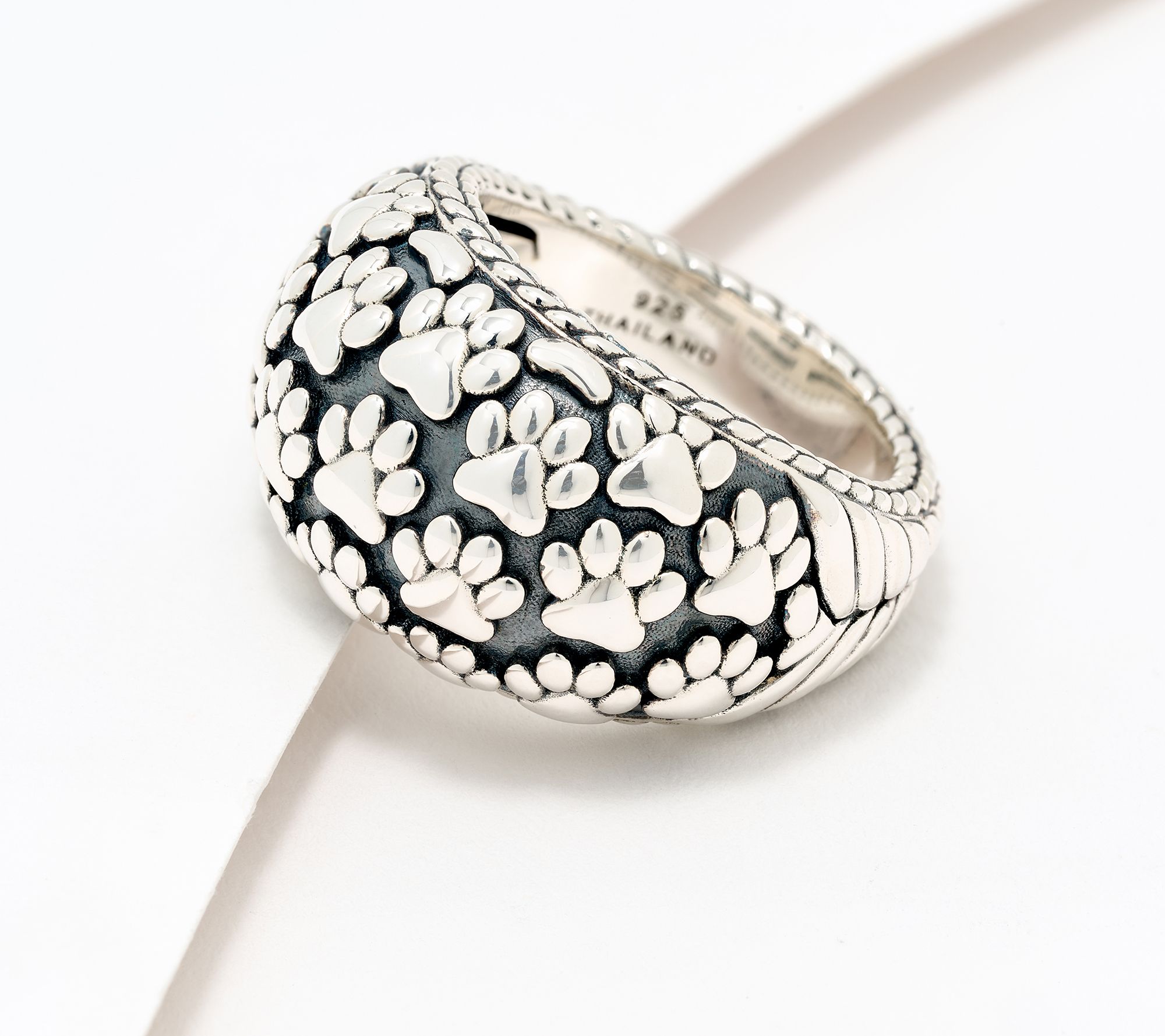JAI Sterling Silver Symbols of Love Textured Dome Ring