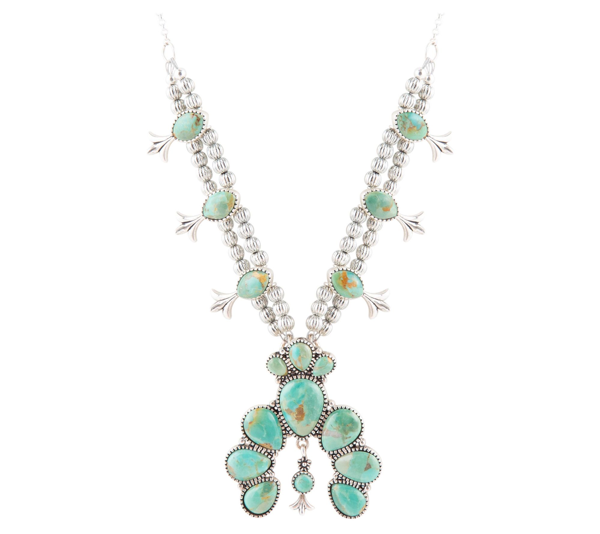 Barse Artisan Crafted Sterling Floral Blue Turquoise Necklace