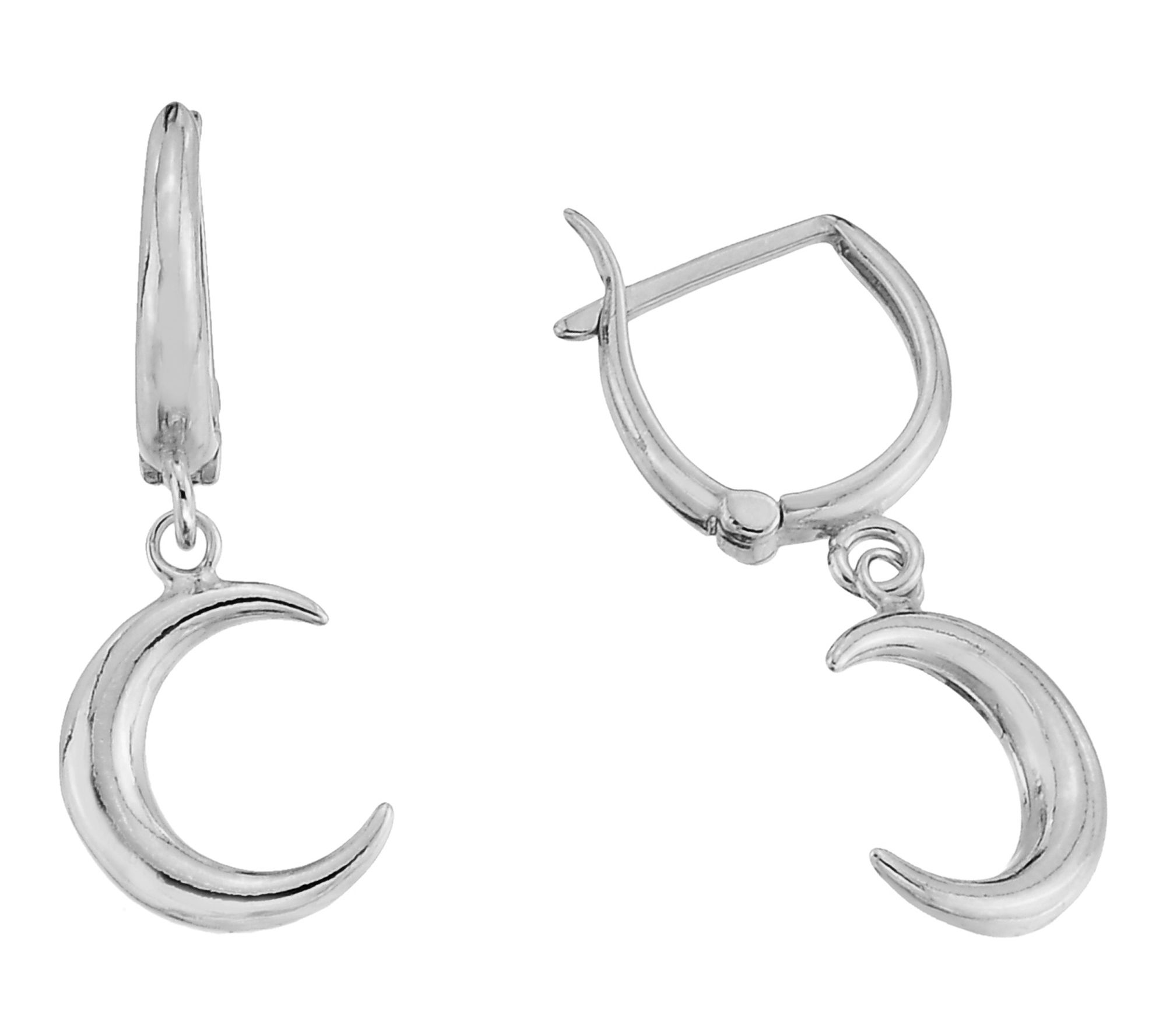Silver Style Crescent Moon Drop Hoop Earrings,Sterling