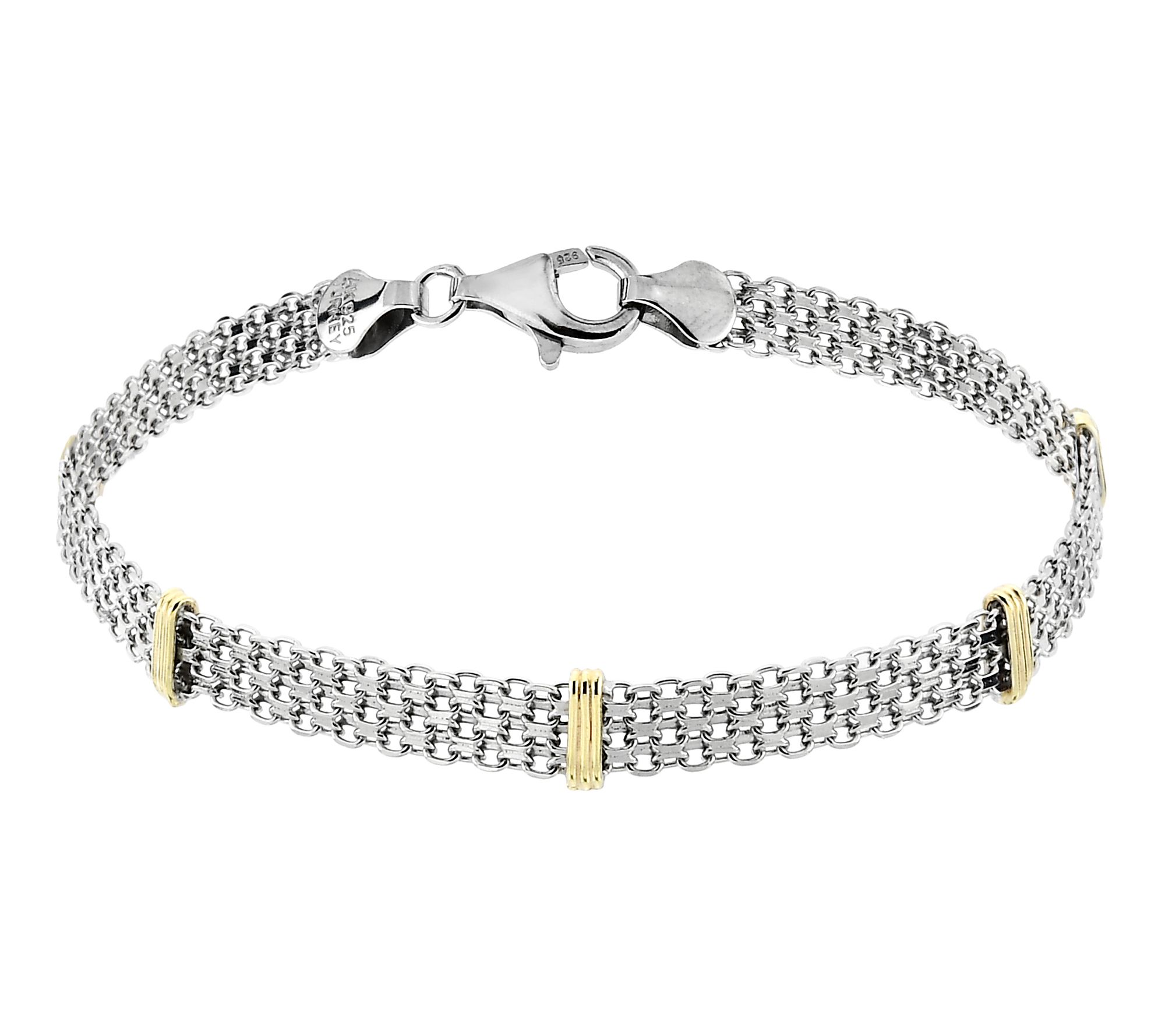 Silver Style Two-Tone Bismark & Bar Link Bracelet, Sterling