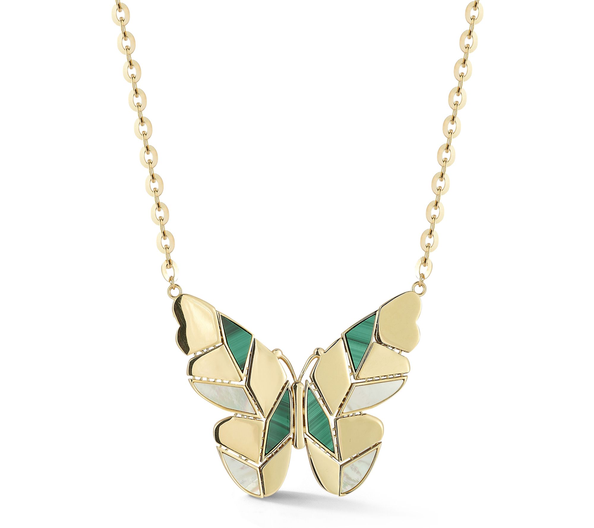 Luminosa Gold Gemstone Mosaic Butterfly Necklace, 14K