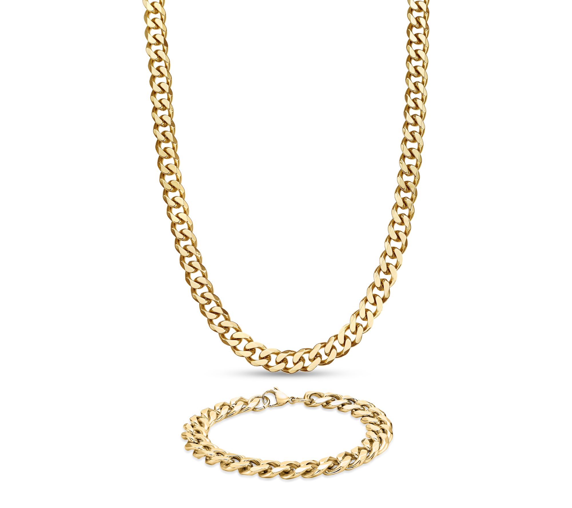 LYNX Men's Goldtone Curb Chain Necklace & Bracelet Set