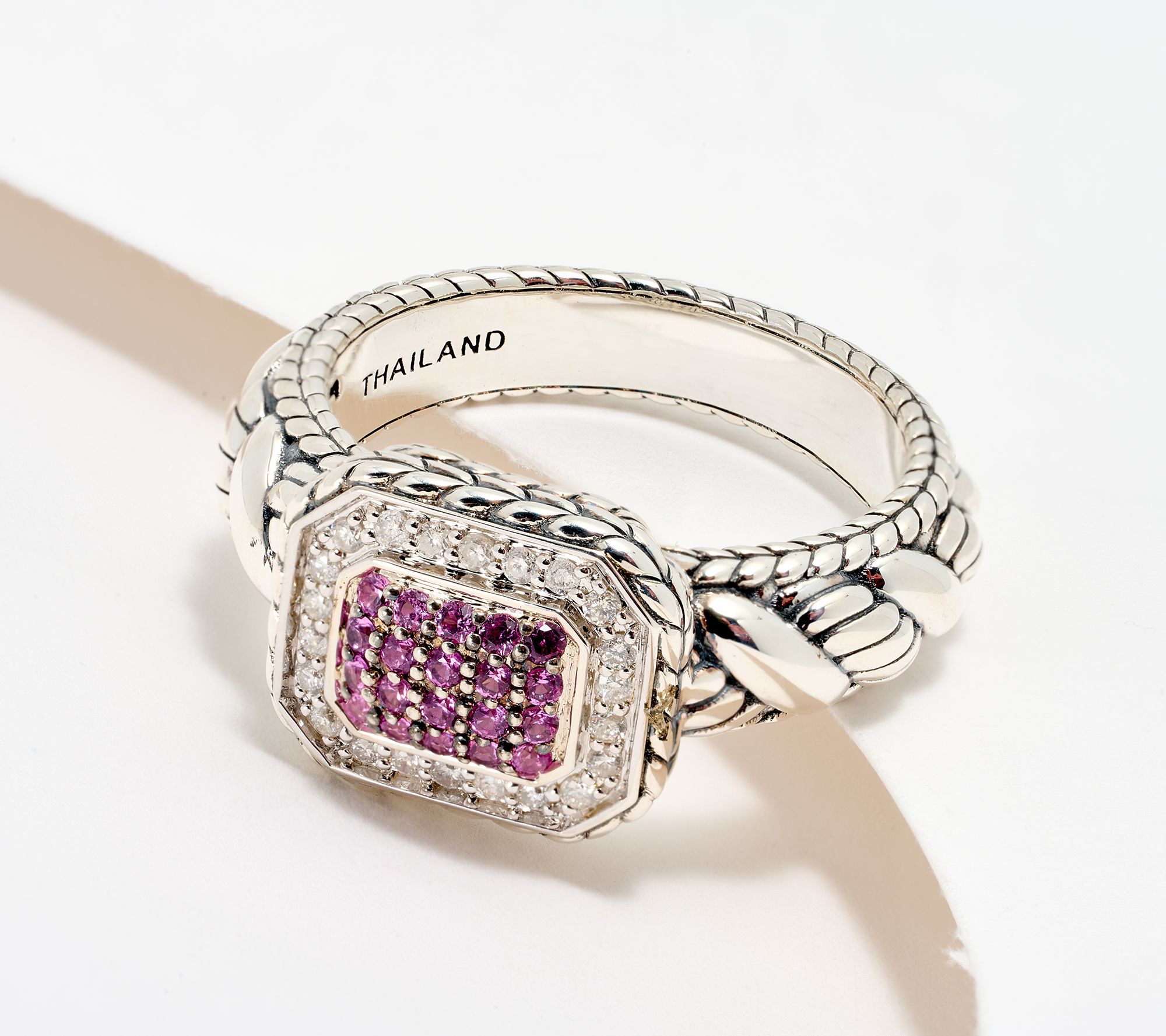 "As Is" JAI Sterling Silver Pave Sapphire Sukothai Ring