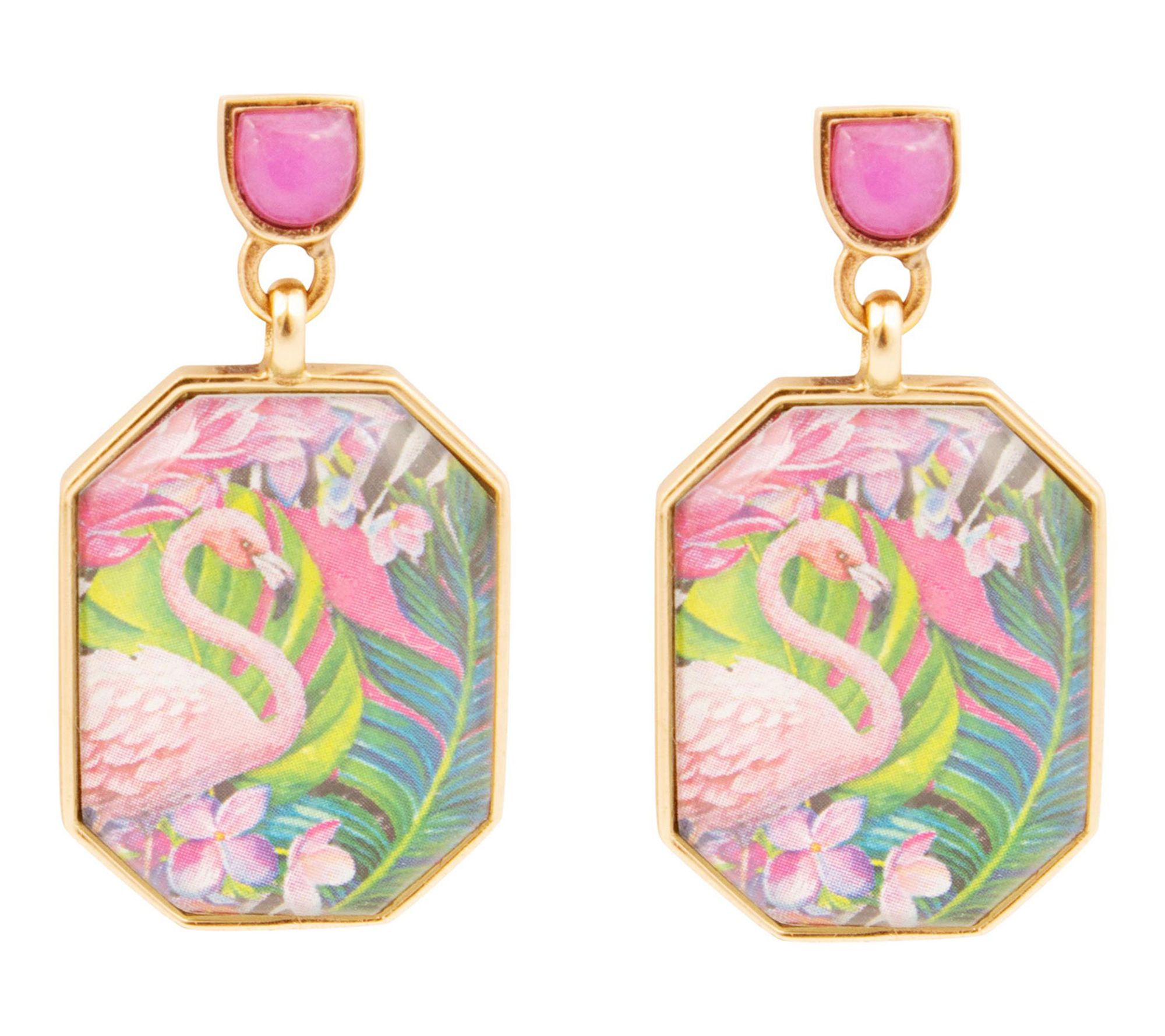 Barse Artisan Crafted Scenic Flamingo Pink Agate Earrings