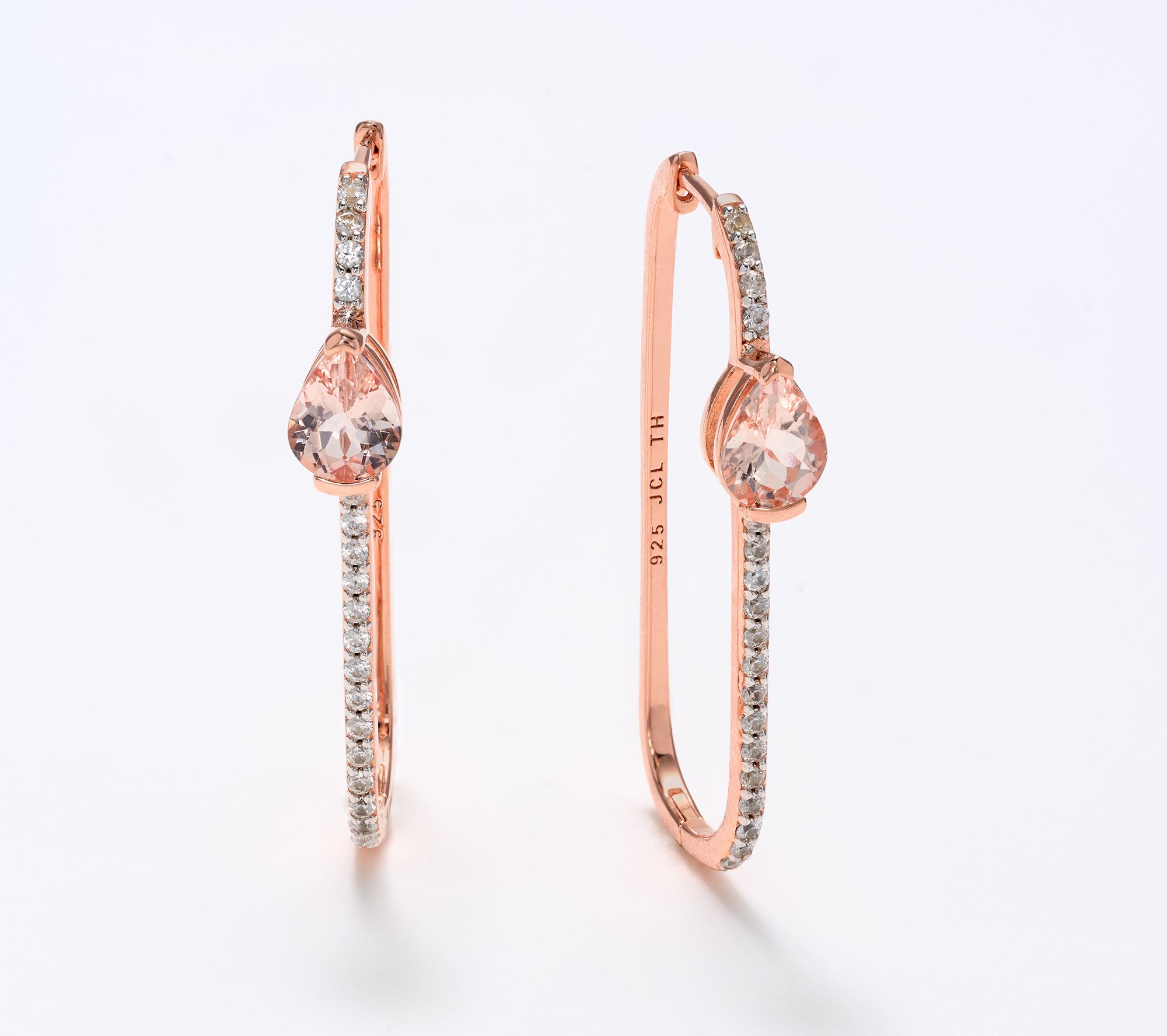 Affinity Gems Pear Shaped Morganite & White Zircon Hoops, Sterl