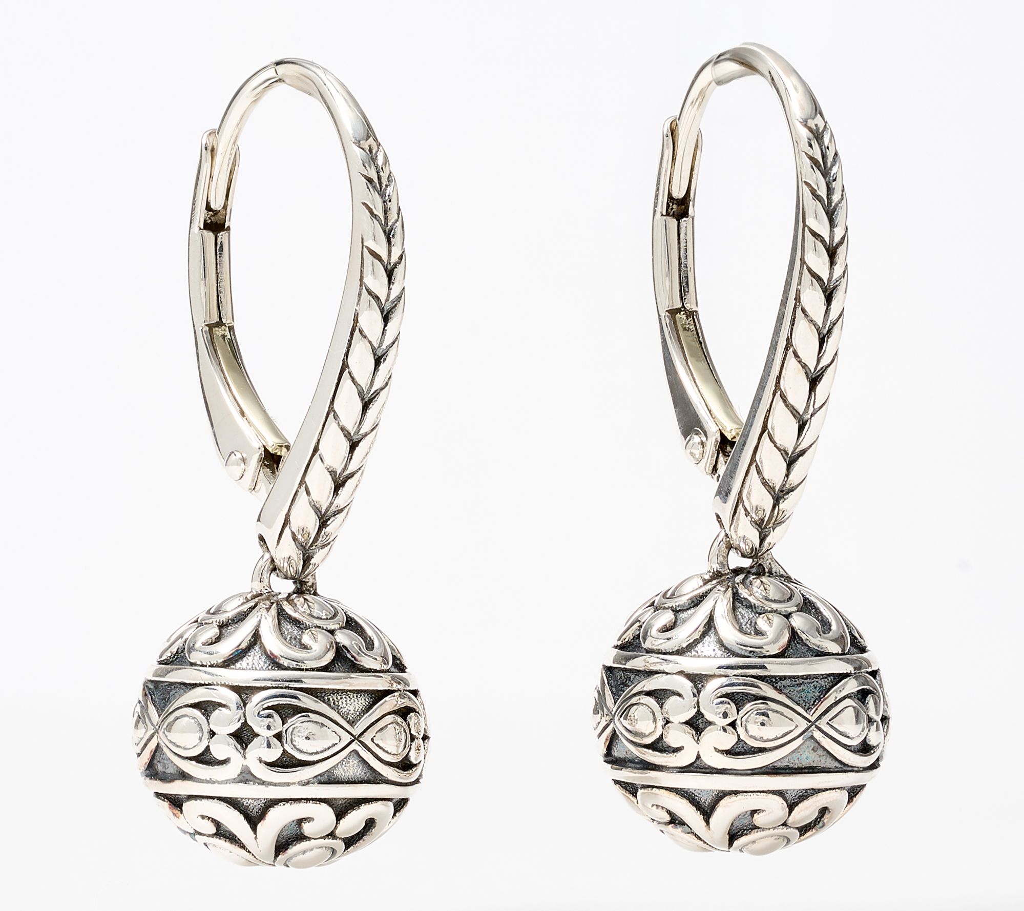 JAI Sterling Silver Heritage Lotus Lever Back Bead Earrings 1"