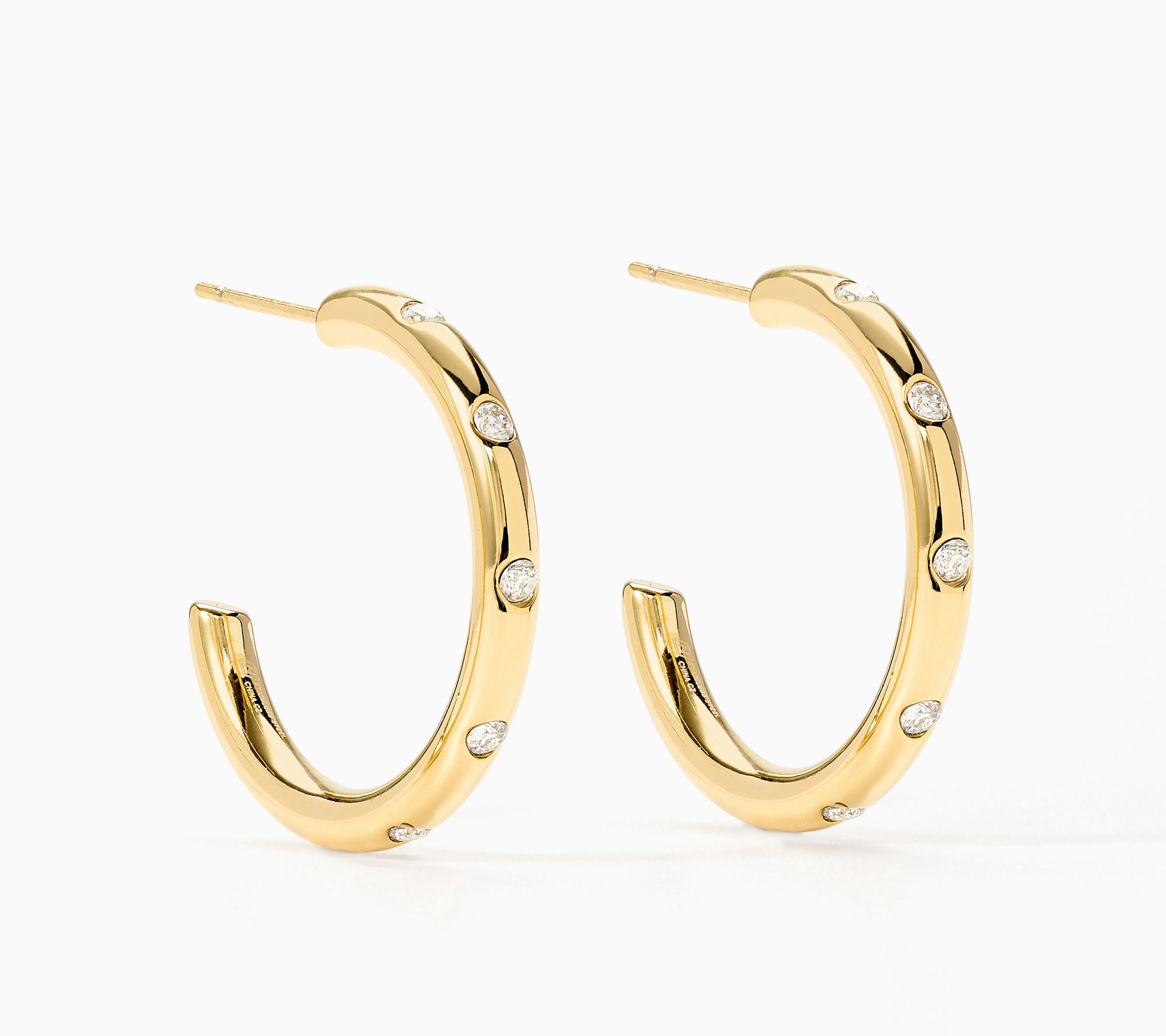  Steel by Diamonique Sparkle 1" Hoop Earrings