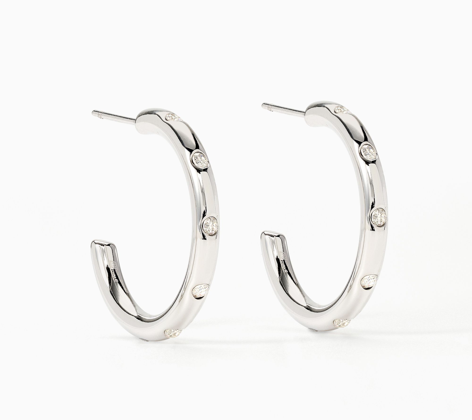 Steel by Diamonique Sparkle 1" Hoop Earrings