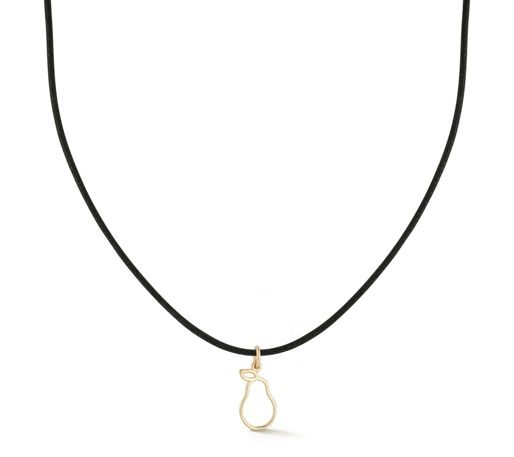 Italian Gold Pear Pendant w/ Black Cord Chain, 14K