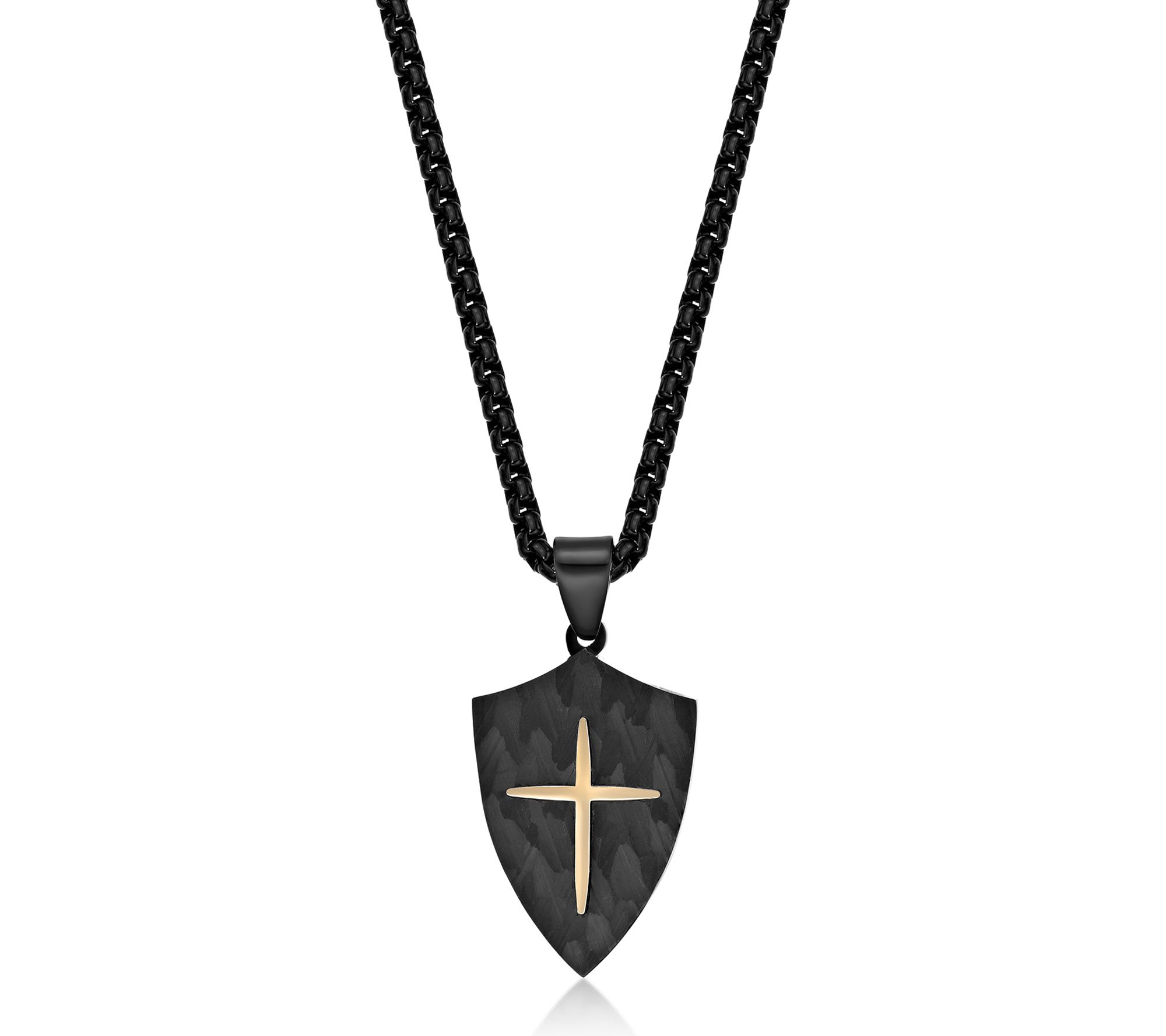LYNX Men's Stainless Steel 2-Tone Cross Shield Pendant w/ Chain