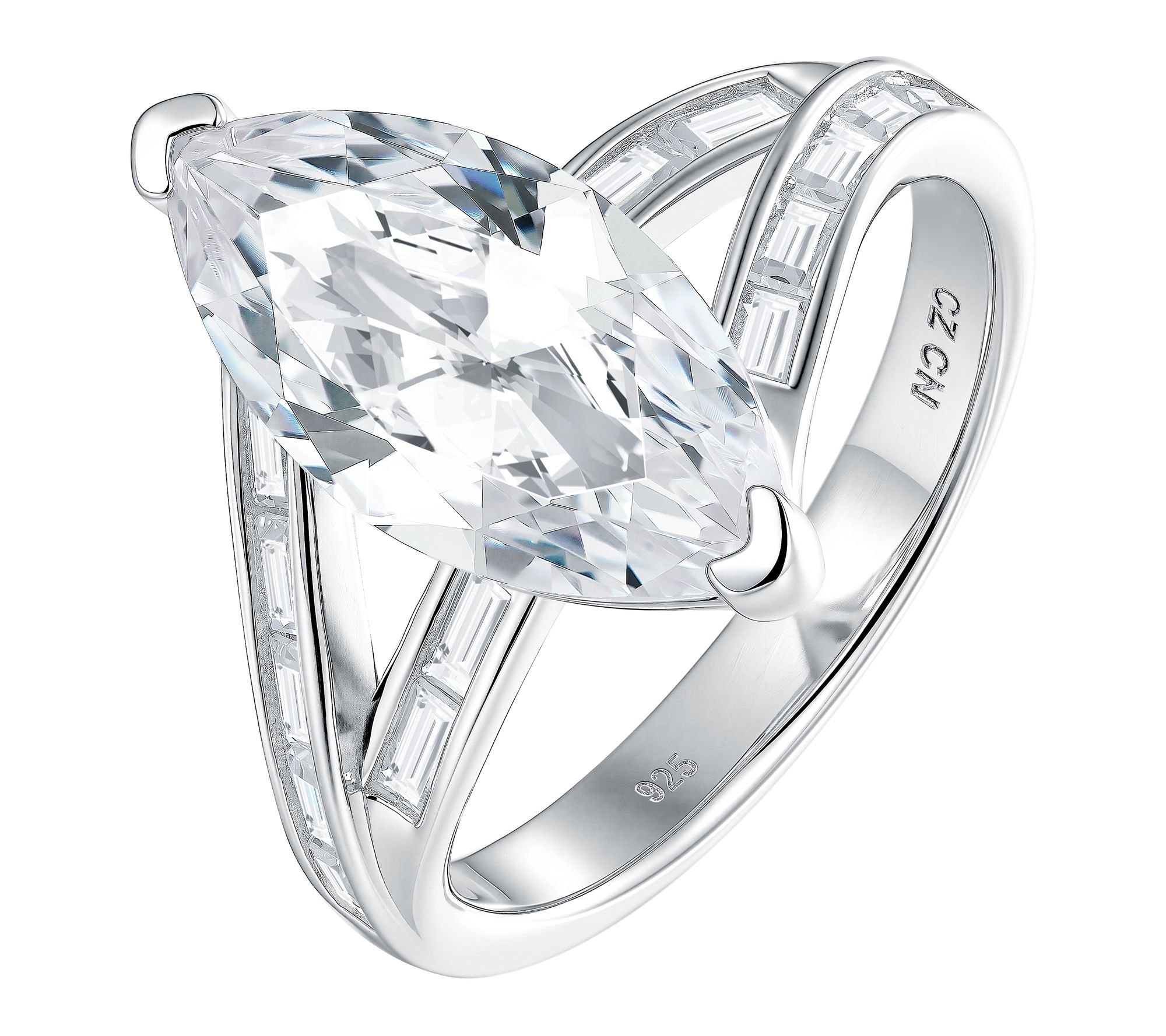 Diamonique Marquise Cut Split Shank Ring, Sterling