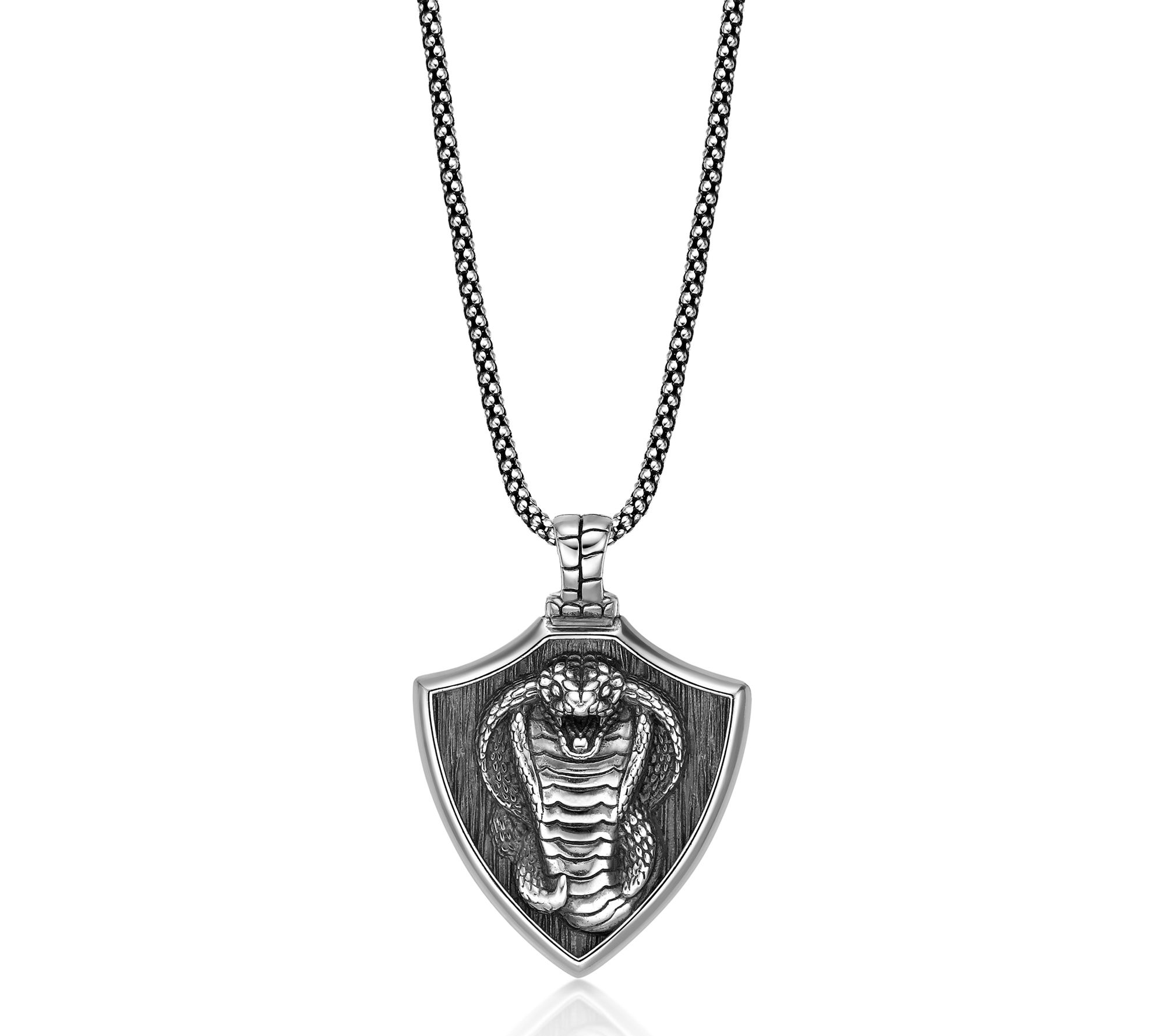 LYNX Men's Sterling Silver Cobra Shield Pendant w/ Chain