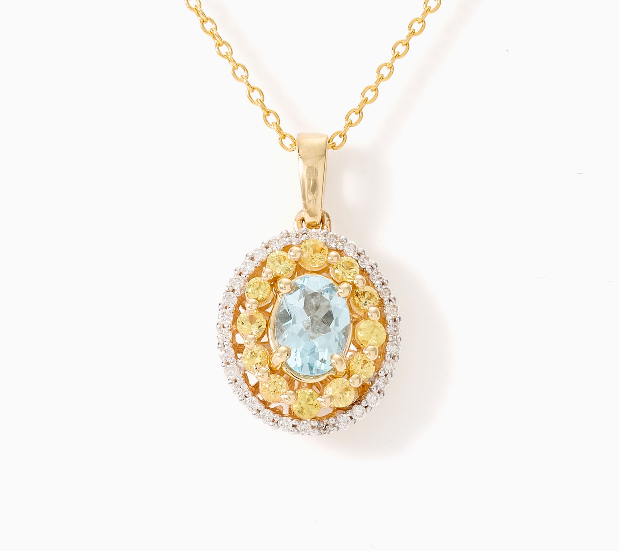 Kallati Aquamarine Yellow Sapphire & Diamond Pendant w/Chain