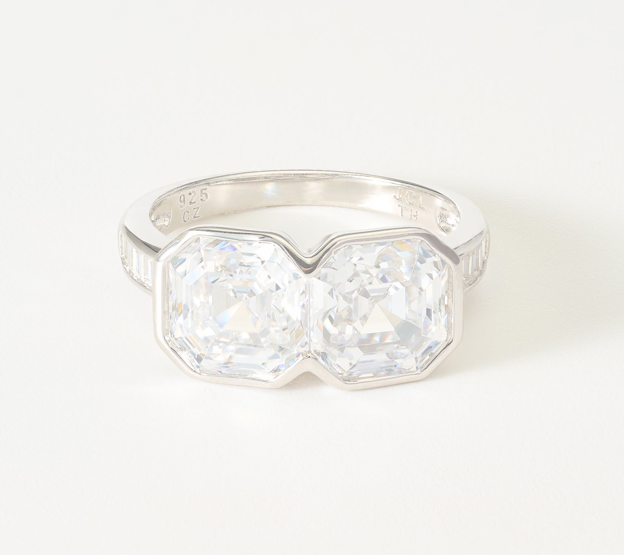 Diamonique x Jennifer Miller Asscher & Baguette Ring, Sterling Silver
